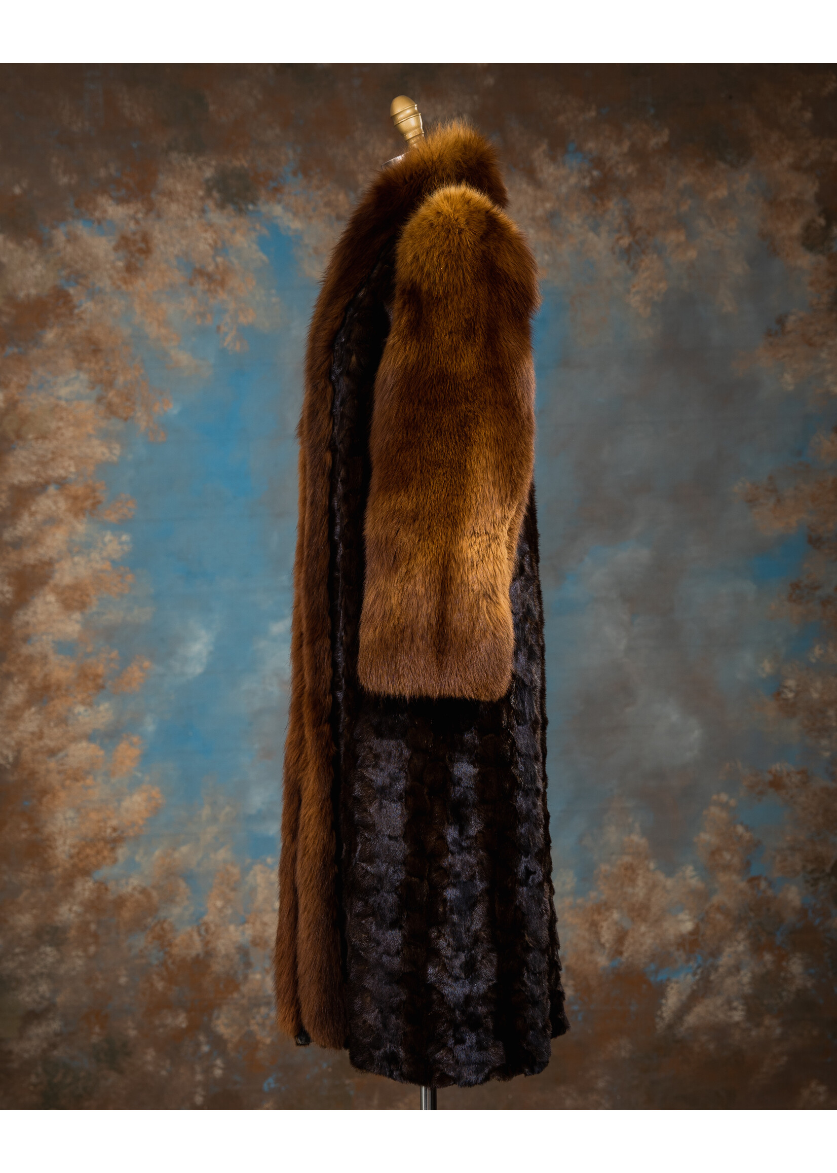 MAHOGANY MINK PIECES COAT W. FOX