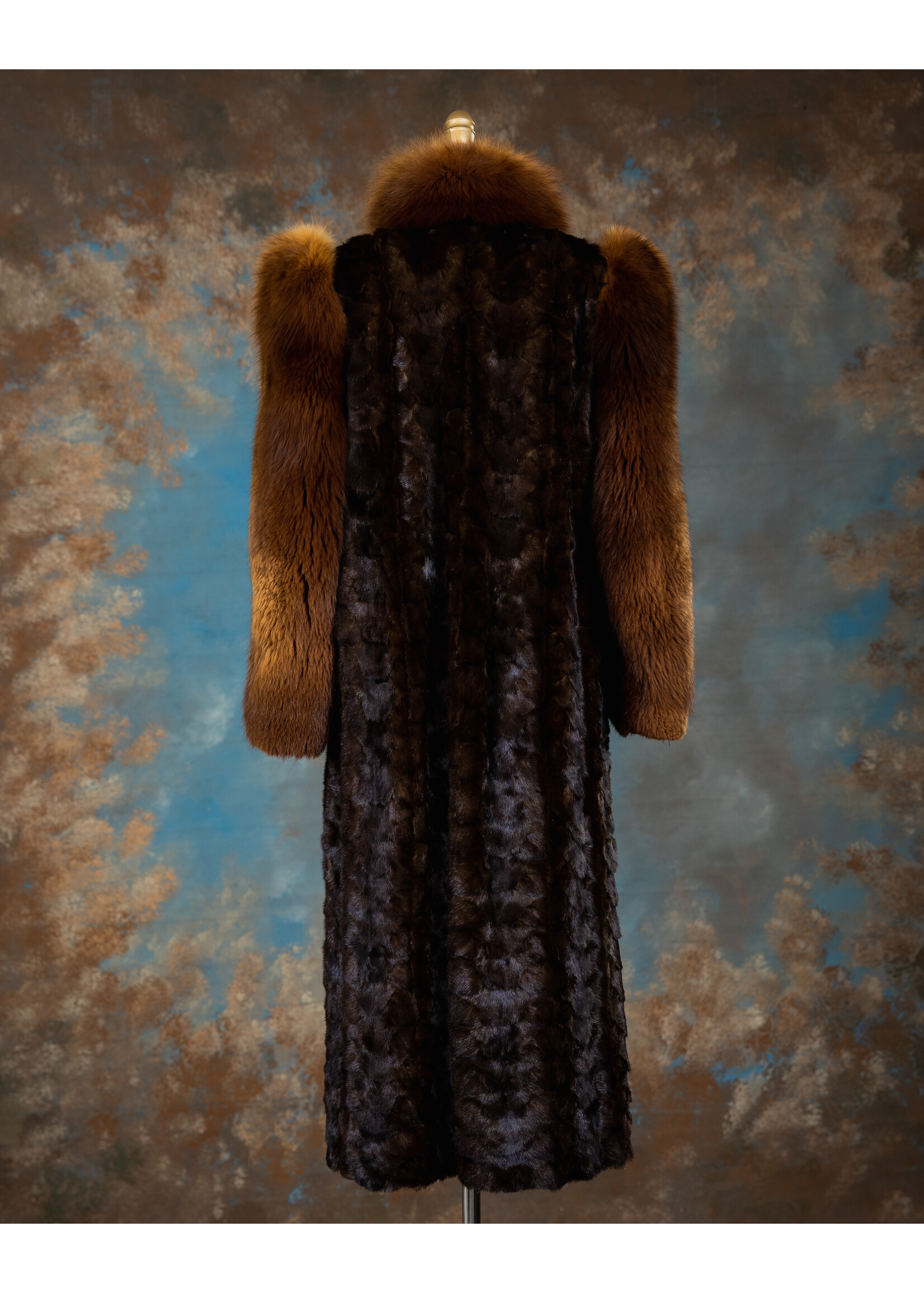 MAHOGANY MINK PIECES COAT W. FOX