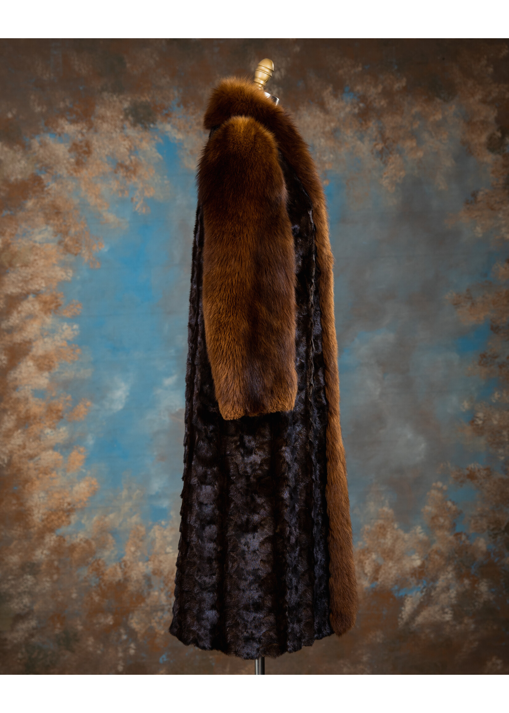 MAHOGANY MINK PIECES COAT W. FOX