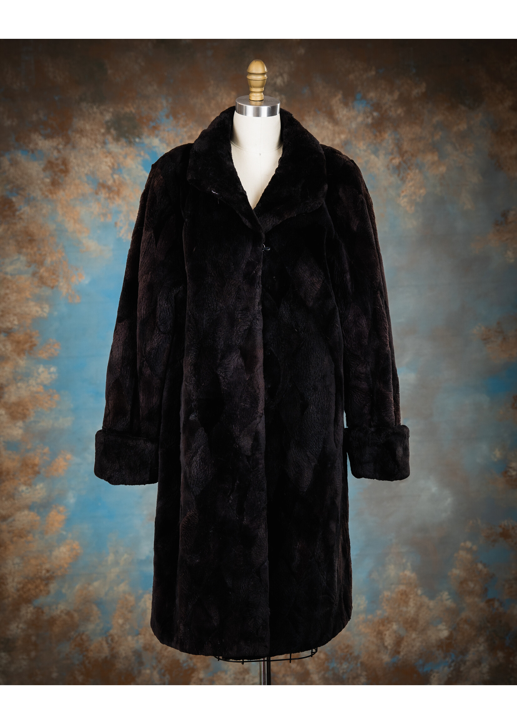BLACK SHEARED BEAVER PIECES COAT