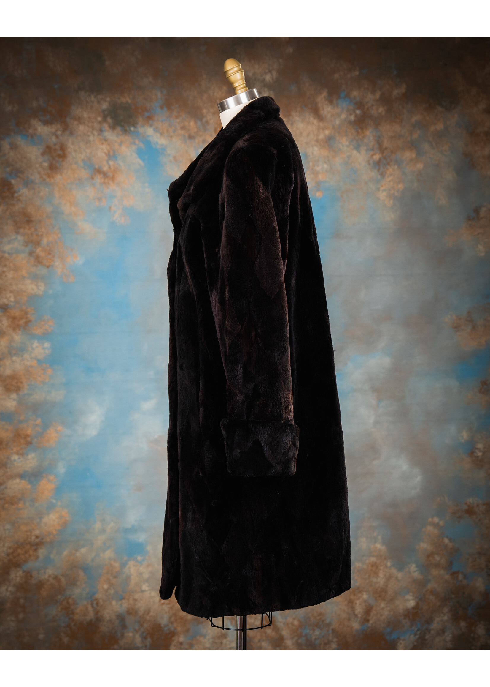 BLACK SHEARED BEAVER PIECES COAT