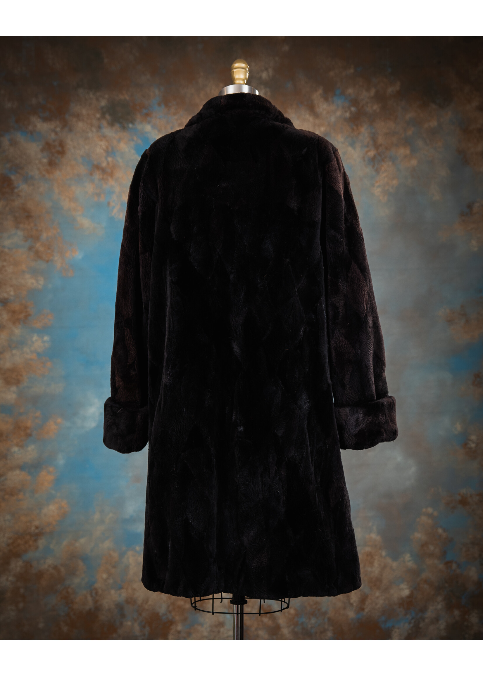 BLACK SHEARED BEAVER PIECES COAT