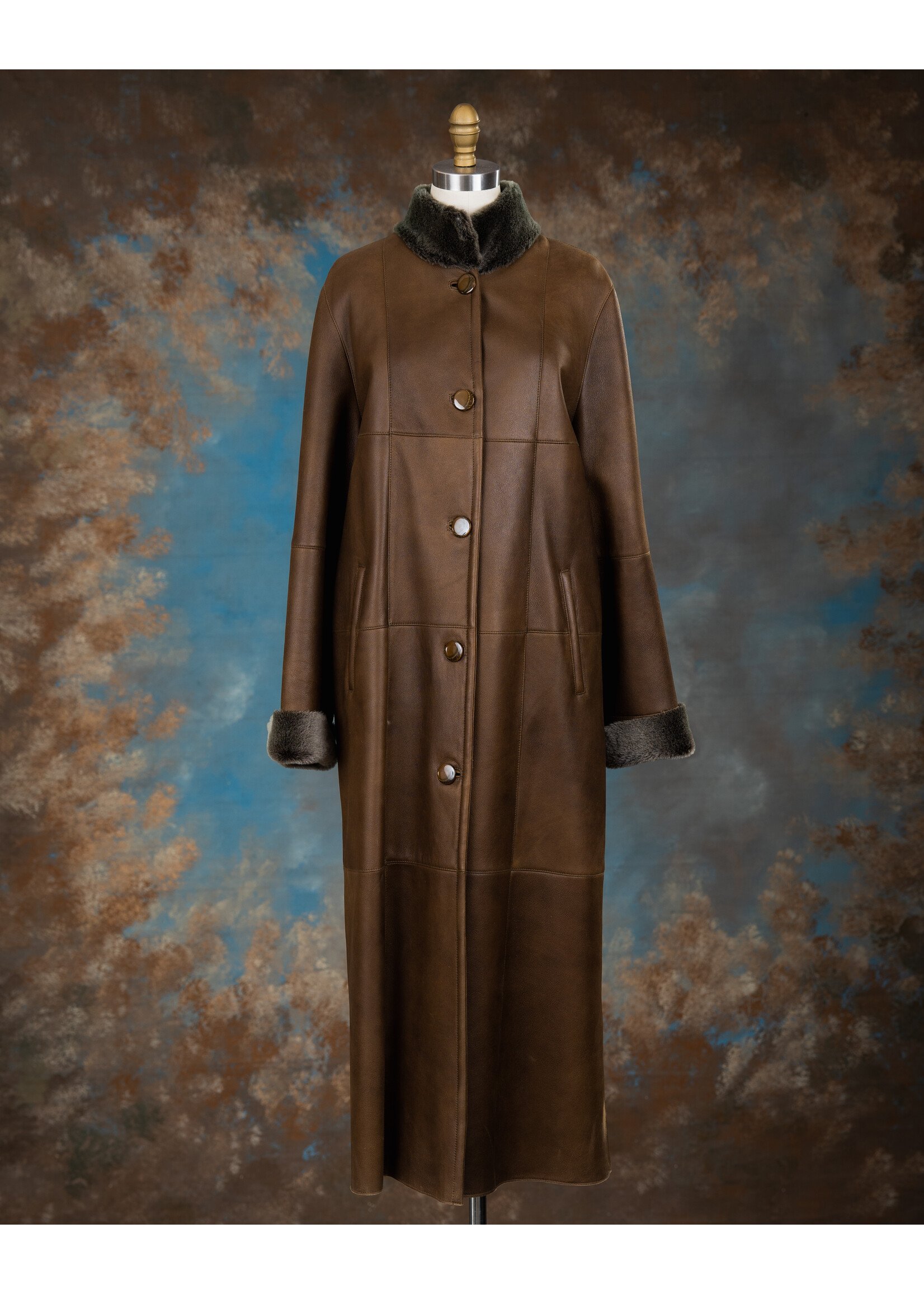 CARAMEL & GREY SHEEPSKIN COAT 10-12