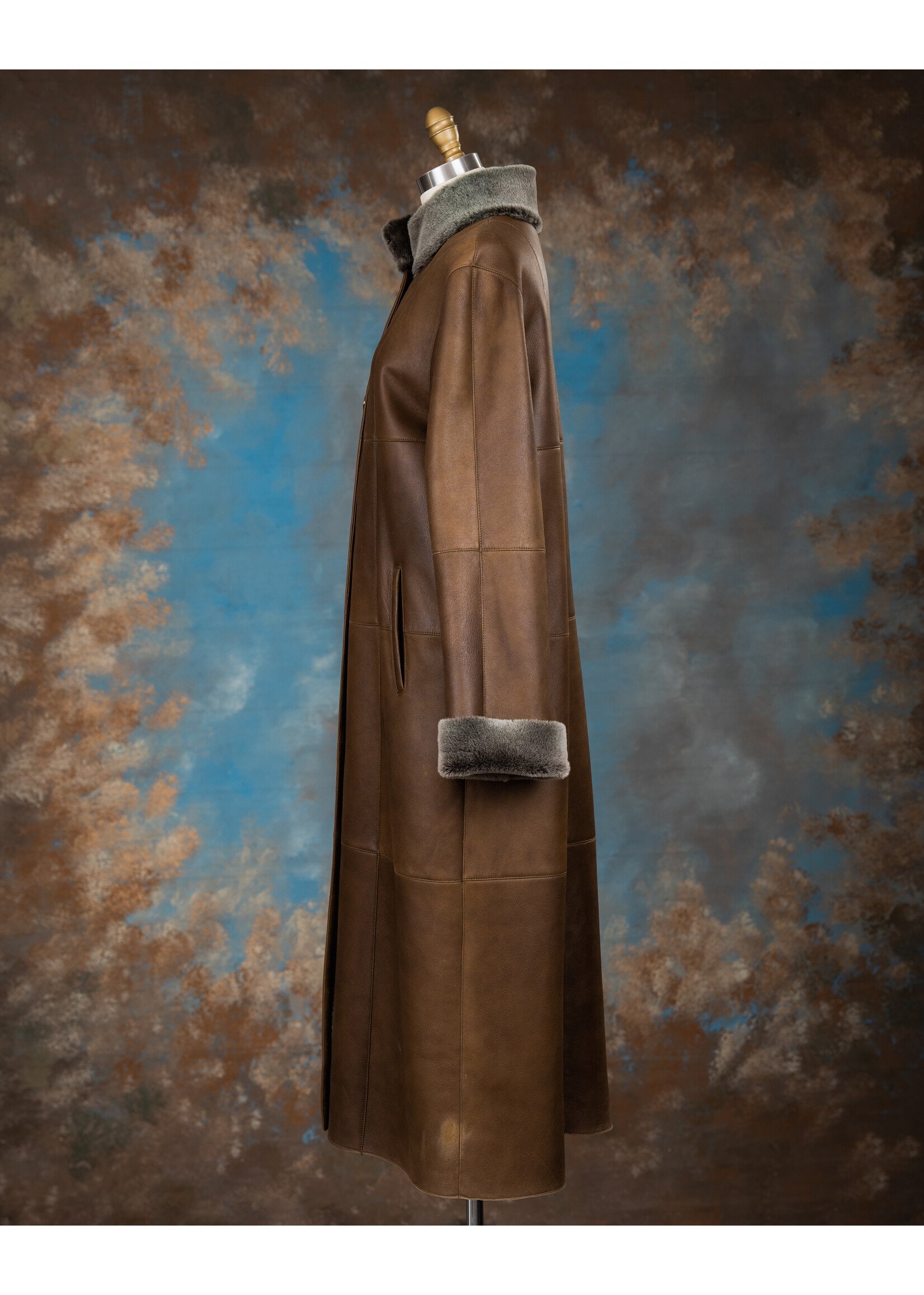 CARAMEL & GREY SHEEPSKIN COAT 10-12