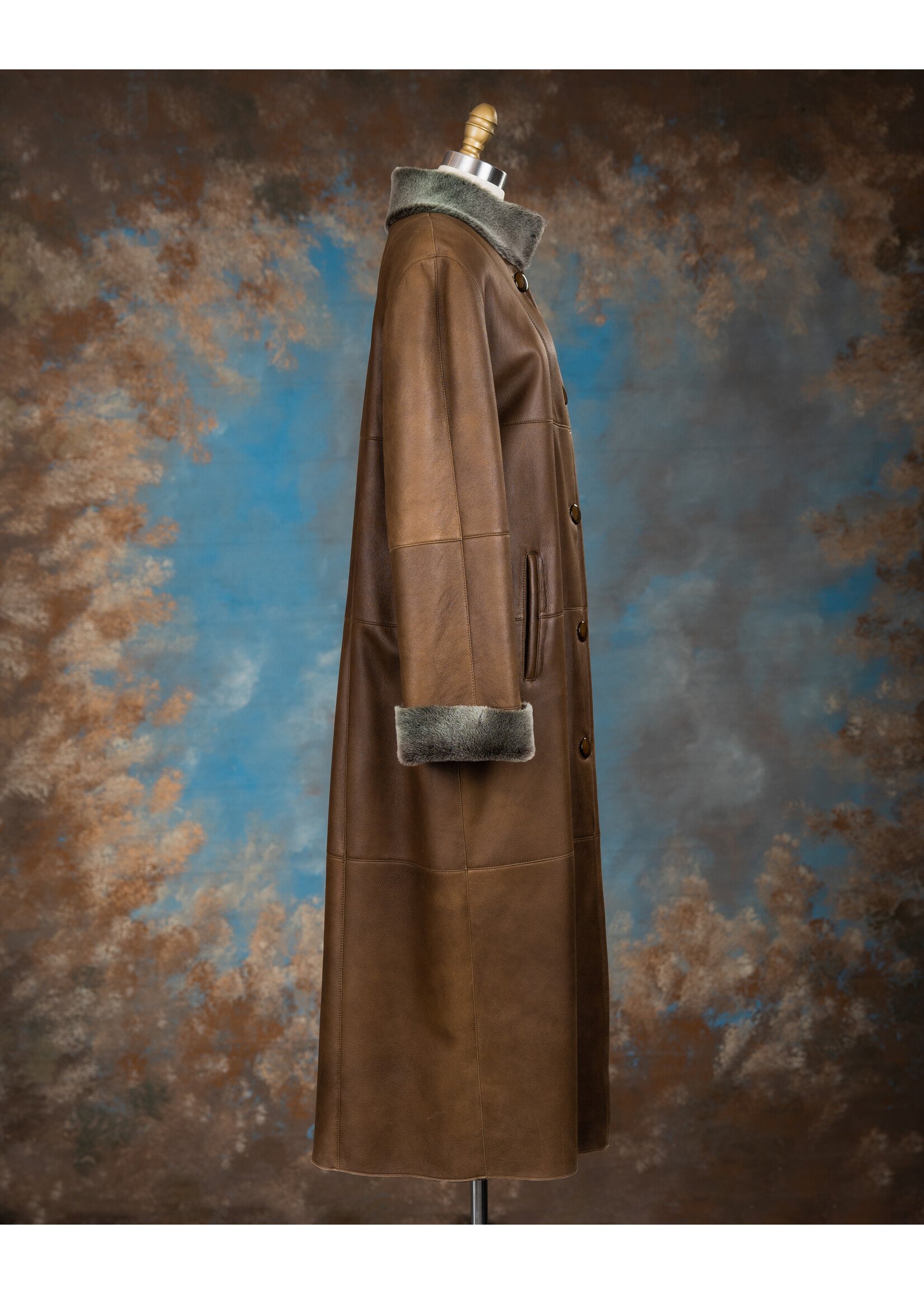 CARAMEL & GREY SHEEPSKIN COAT 10-12