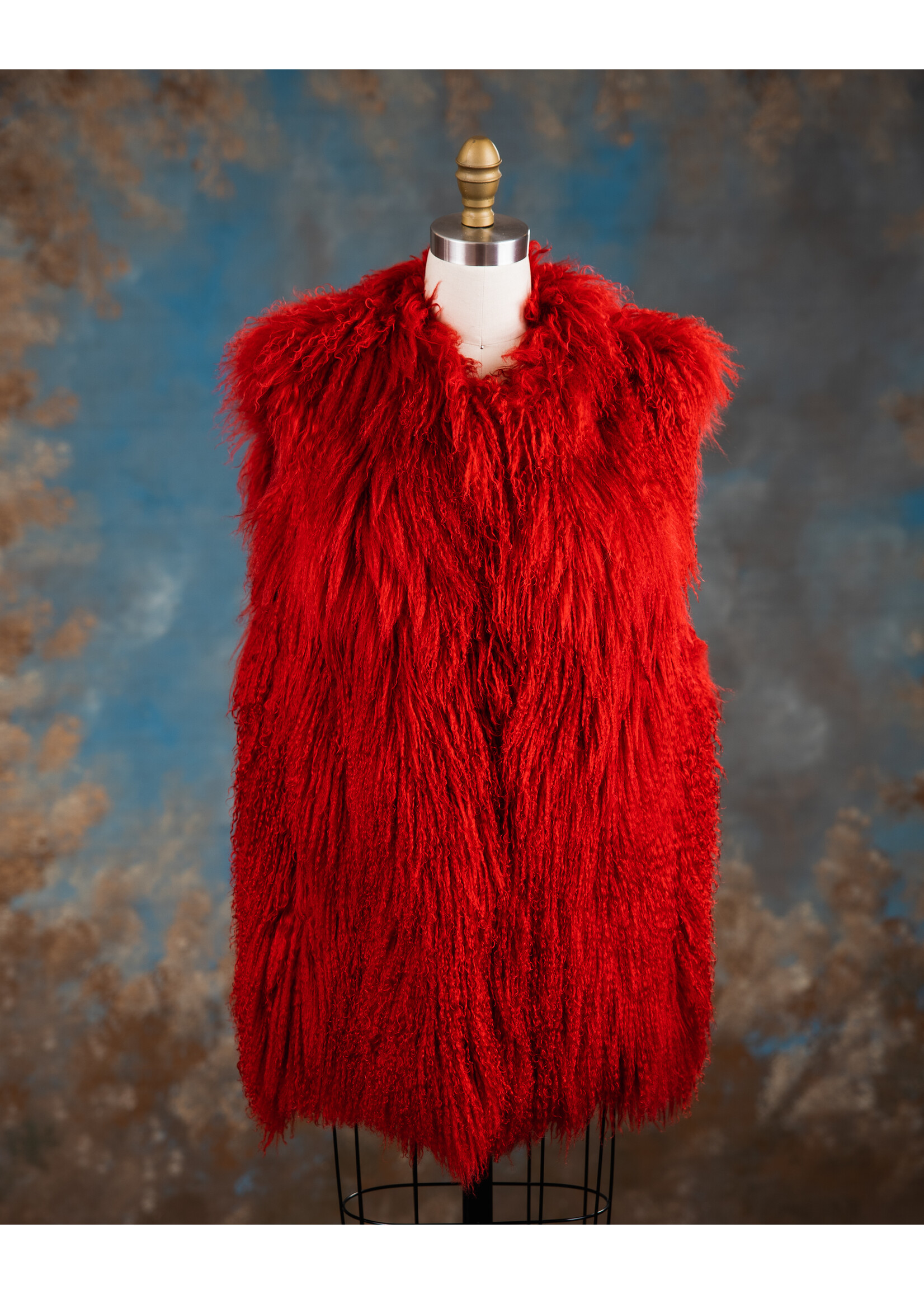 CRIMSON TIBETAN LAMB VEST