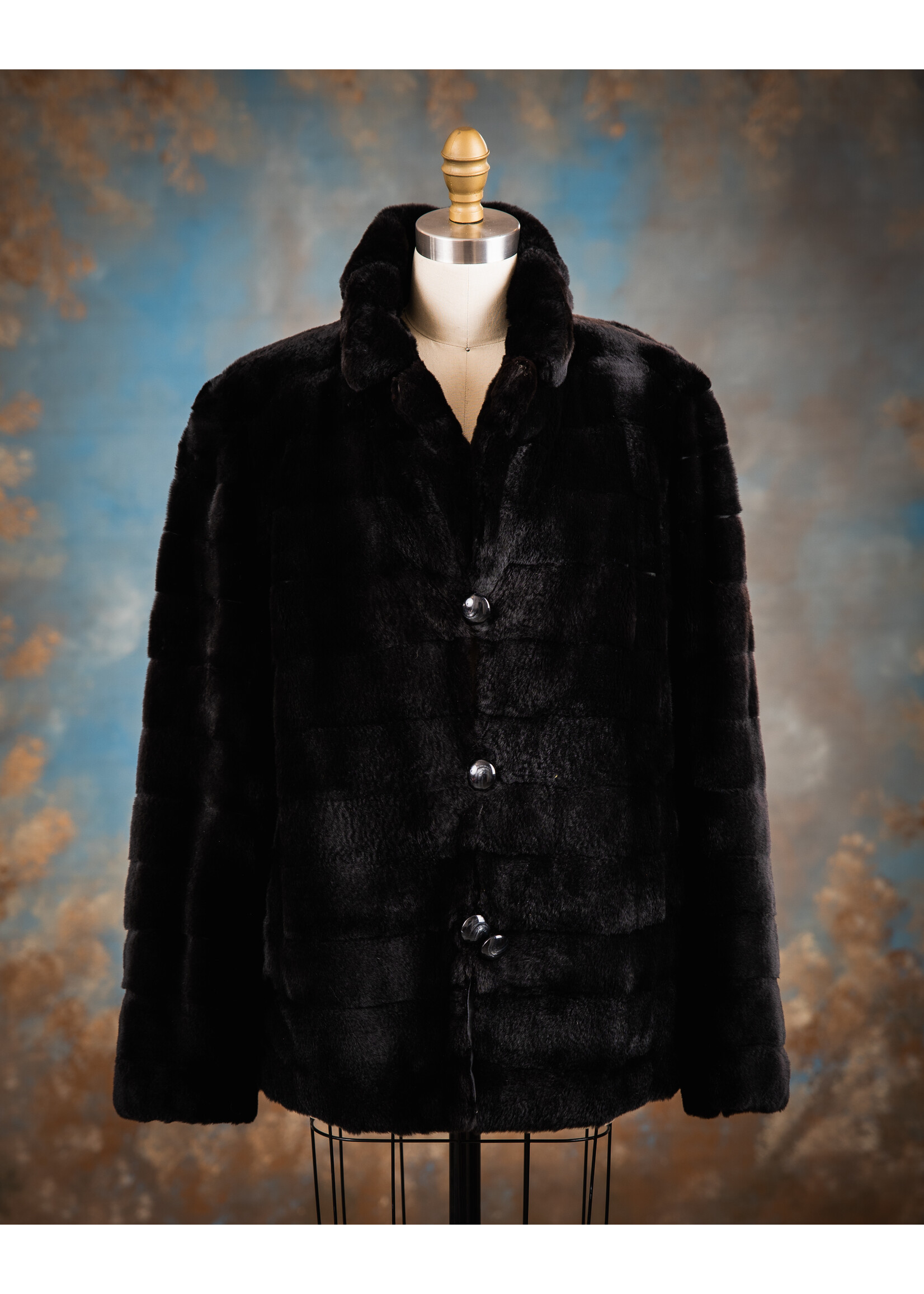 SHEARED BLACK HORIZONTAL MINK REV. JACKET