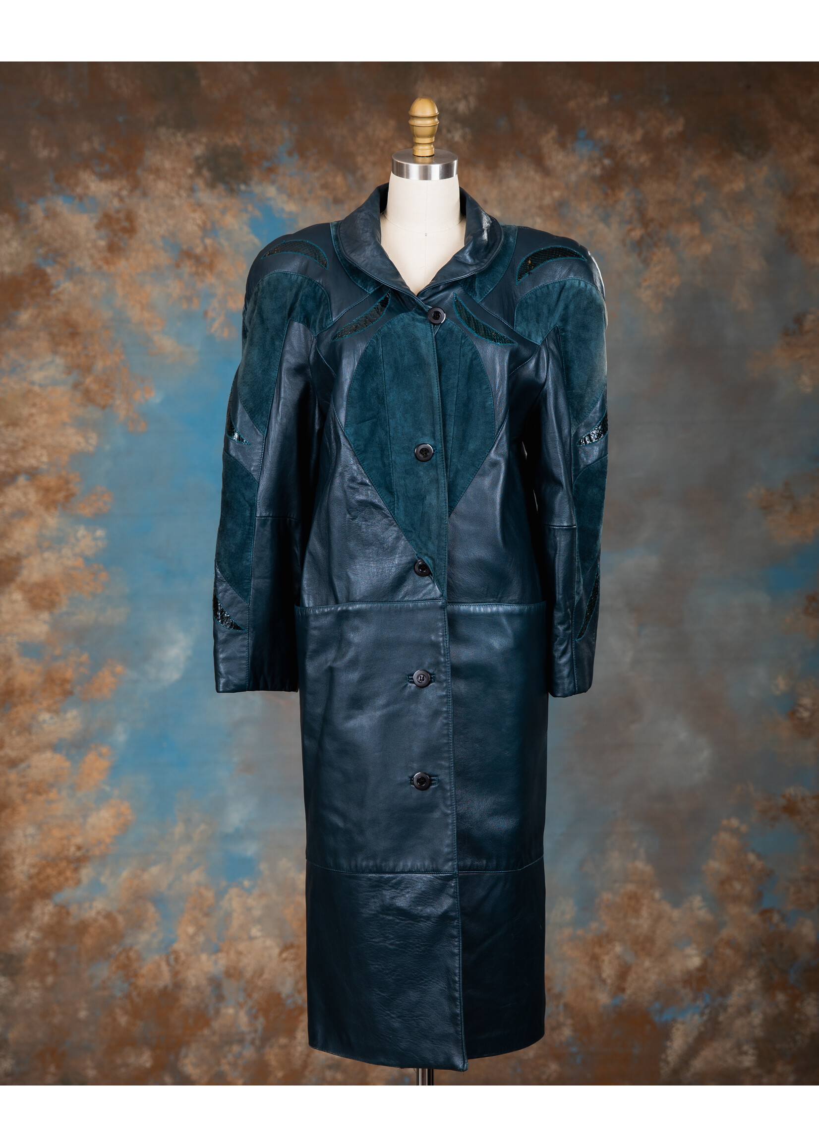 GREEN LEATHER TRENCH W. SUEDE