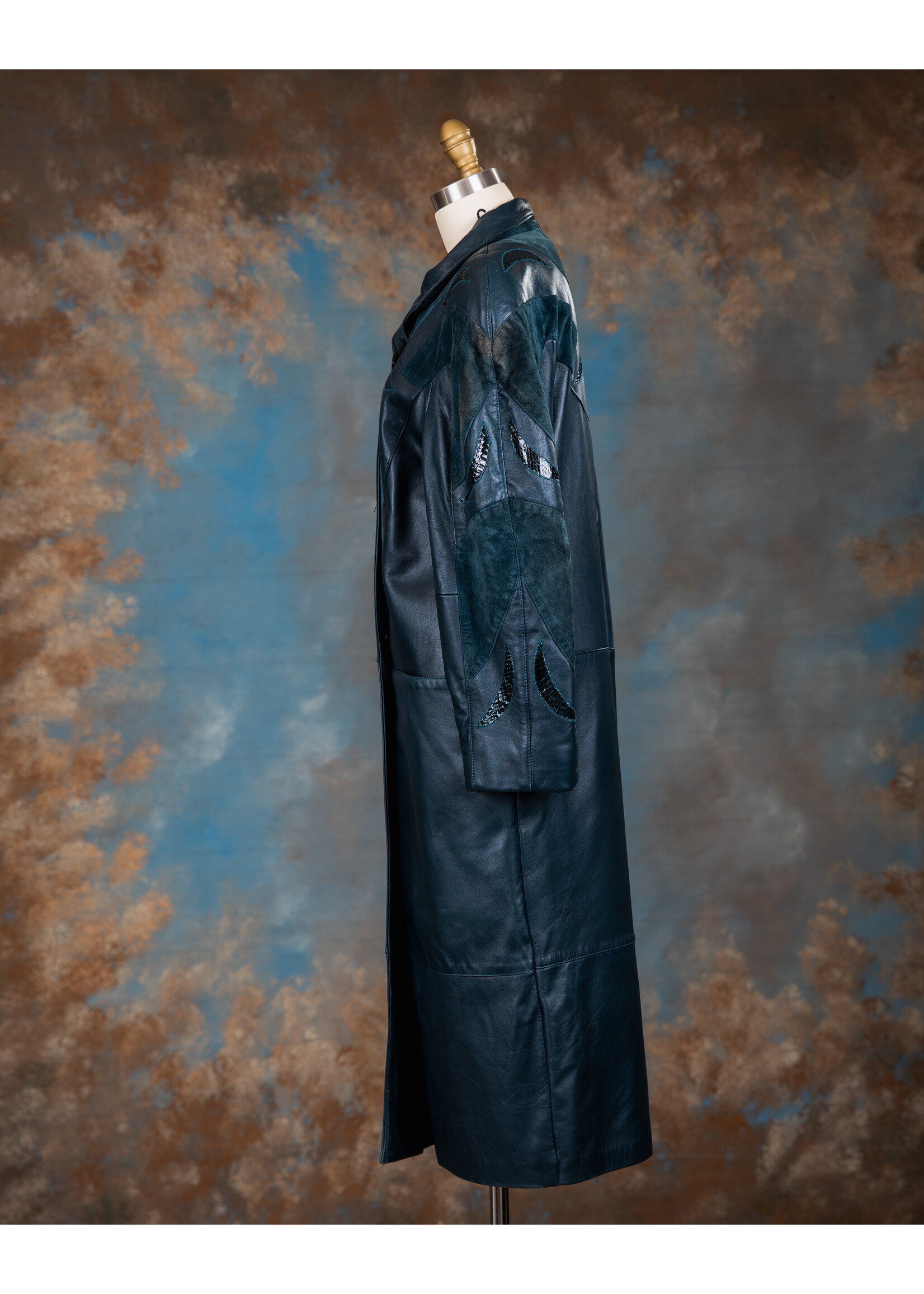 GREEN LEATHER TRENCH W. SUEDE