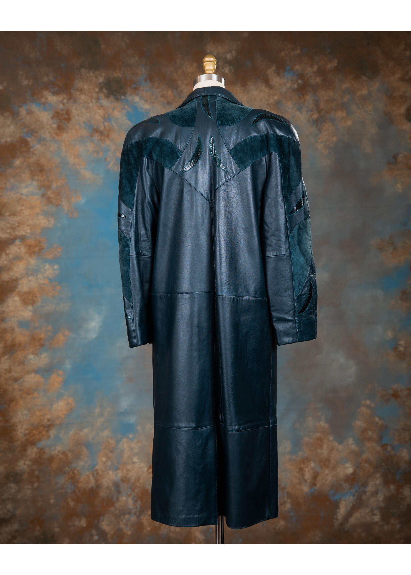 GREEN LEATHER TRENCH W. SUEDE