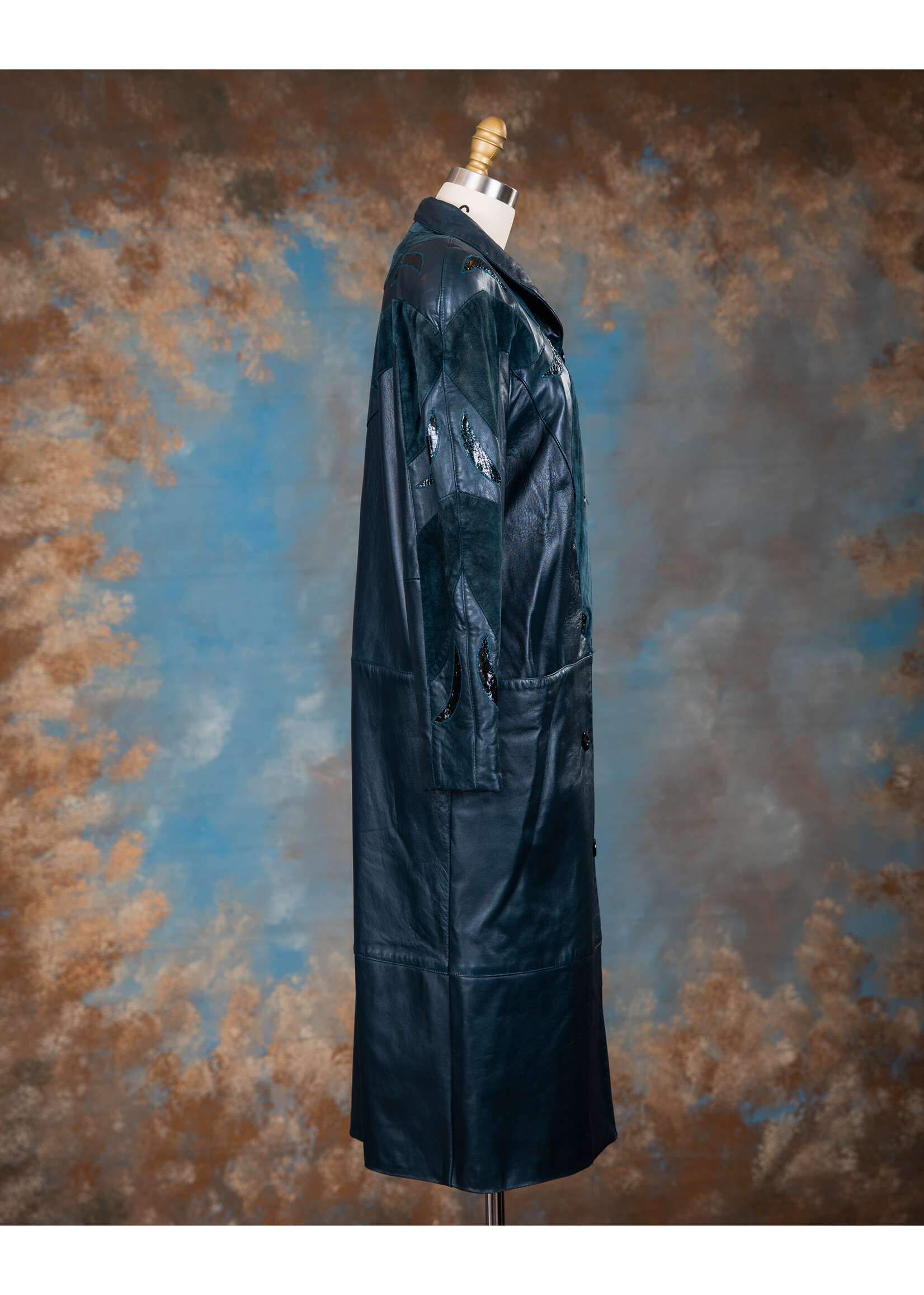 GREEN LEATHER TRENCH W. SUEDE