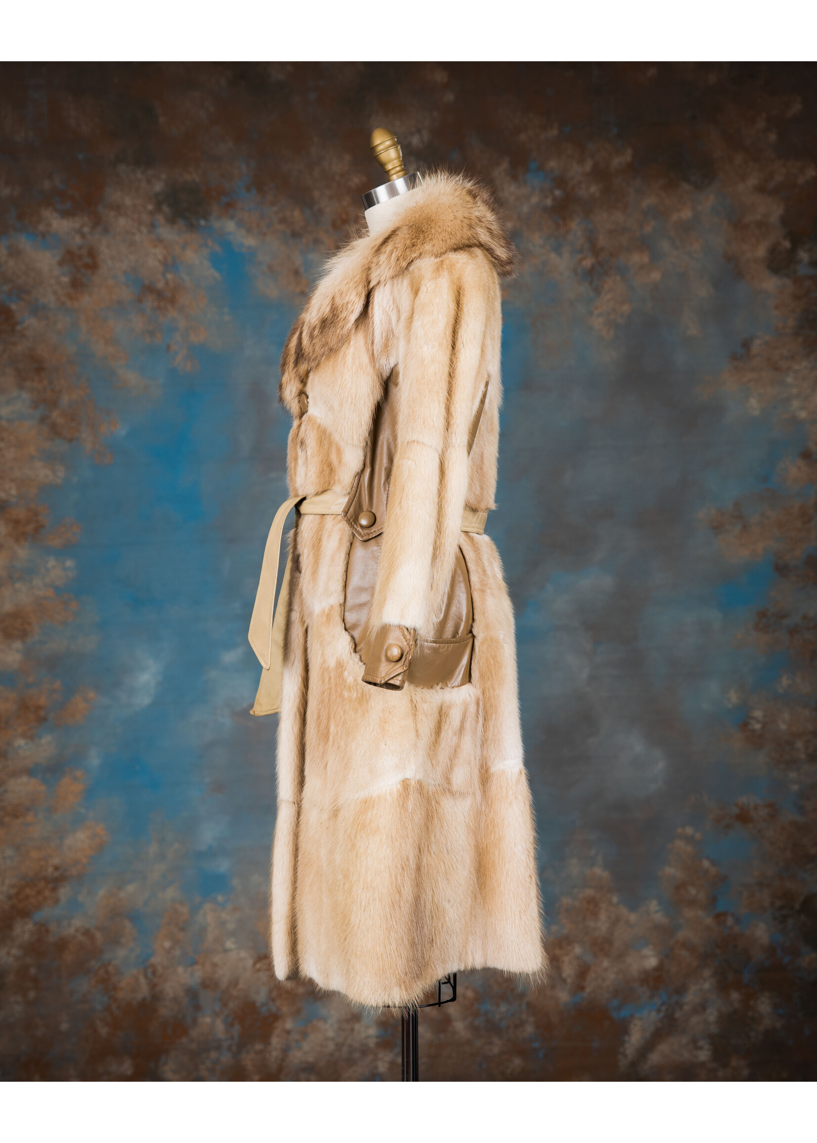BLONDE MUSKRAT & LEATHER TRENCH COAT 4-6