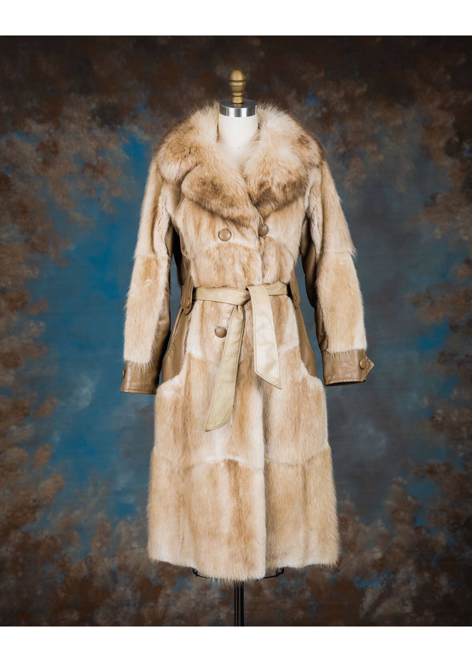 BLONDE MUSKRAT & LEATHER TRENCH COAT 4-6