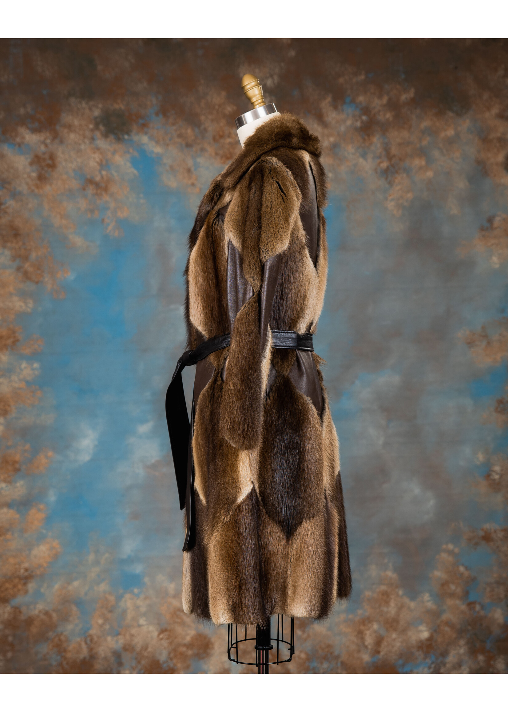 NATURAL MUSKRAT & LEATHER TRENCH