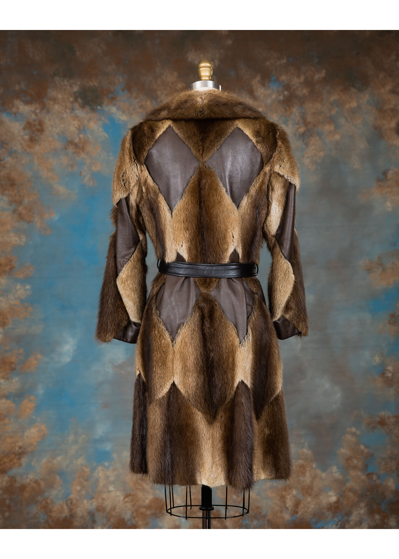 NATURAL MUSKRAT & LEATHER TRENCH