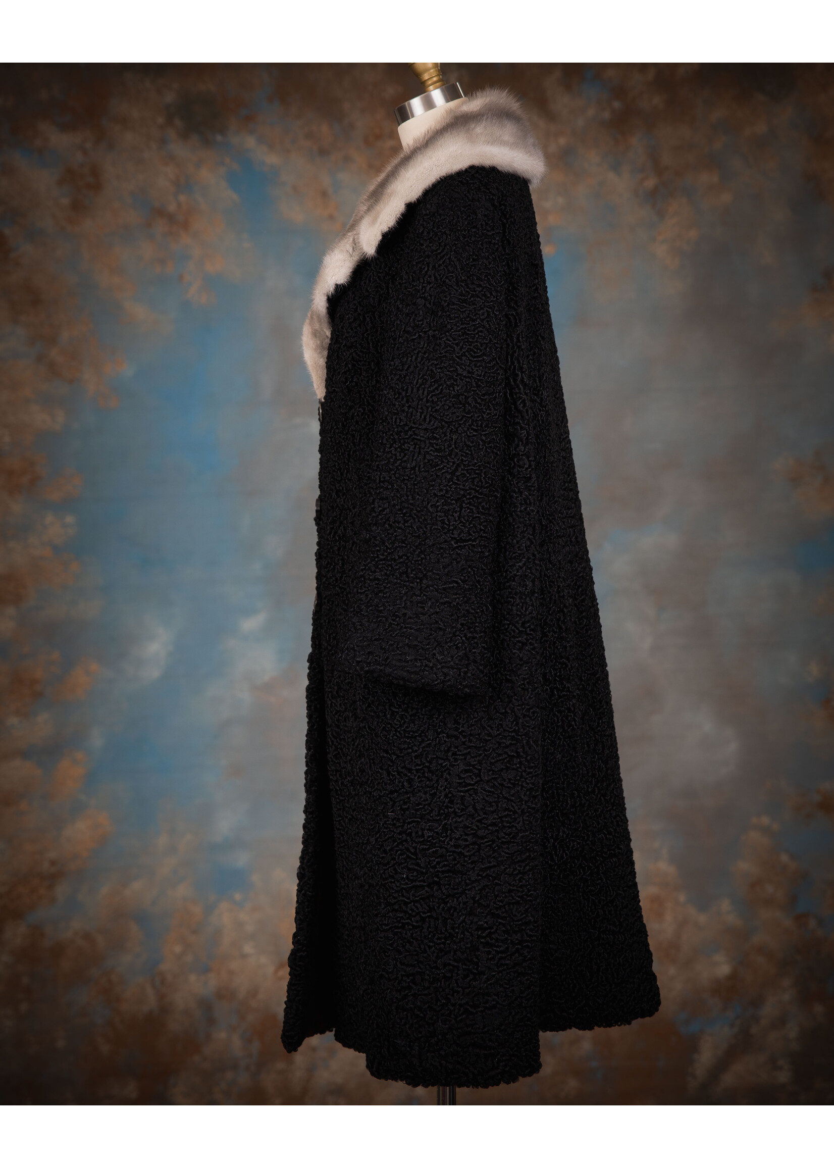 BLACK PERSIAN LAMB W. SAPPHIRE MINK COLLAR