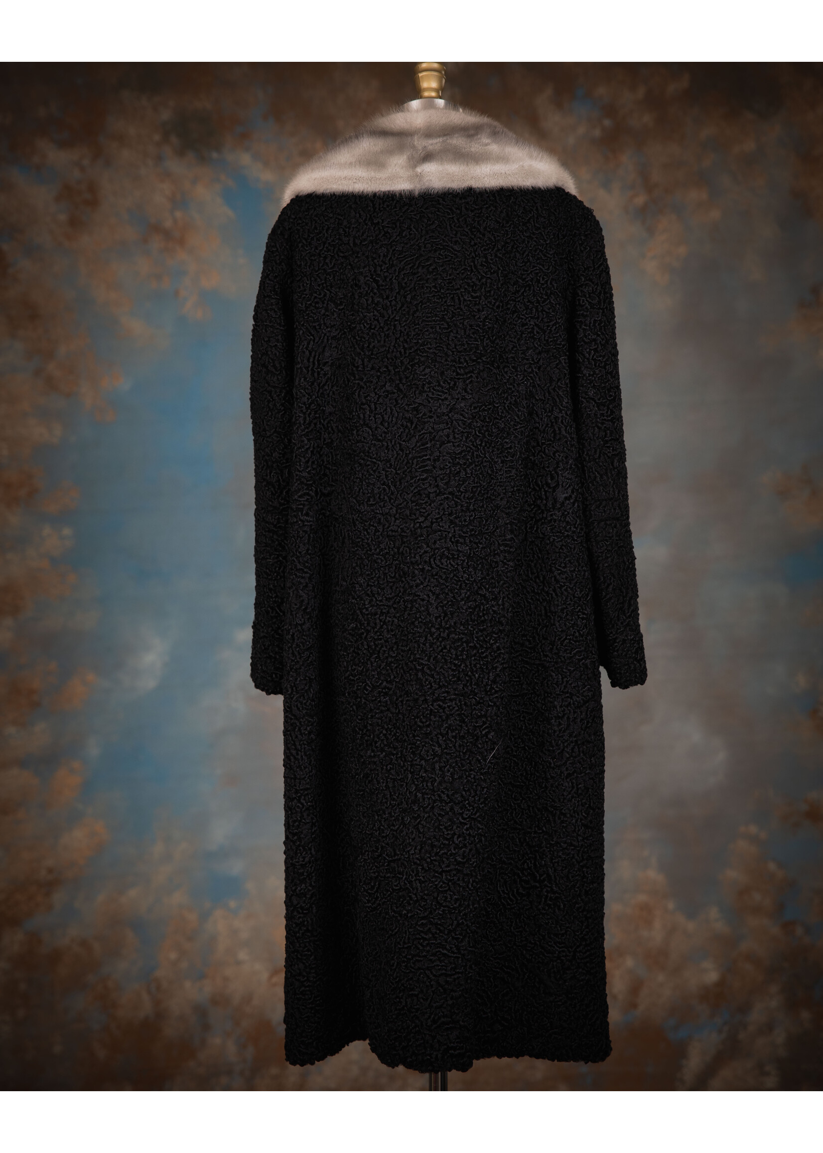 BLACK PERSIAN LAMB W. SAPPHIRE MINK COLLAR