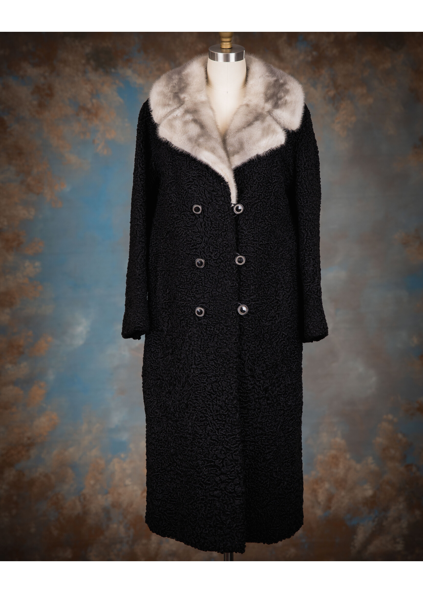 BLACK PERSIAN LAMB W. SAPPHIRE MINK COLLAR