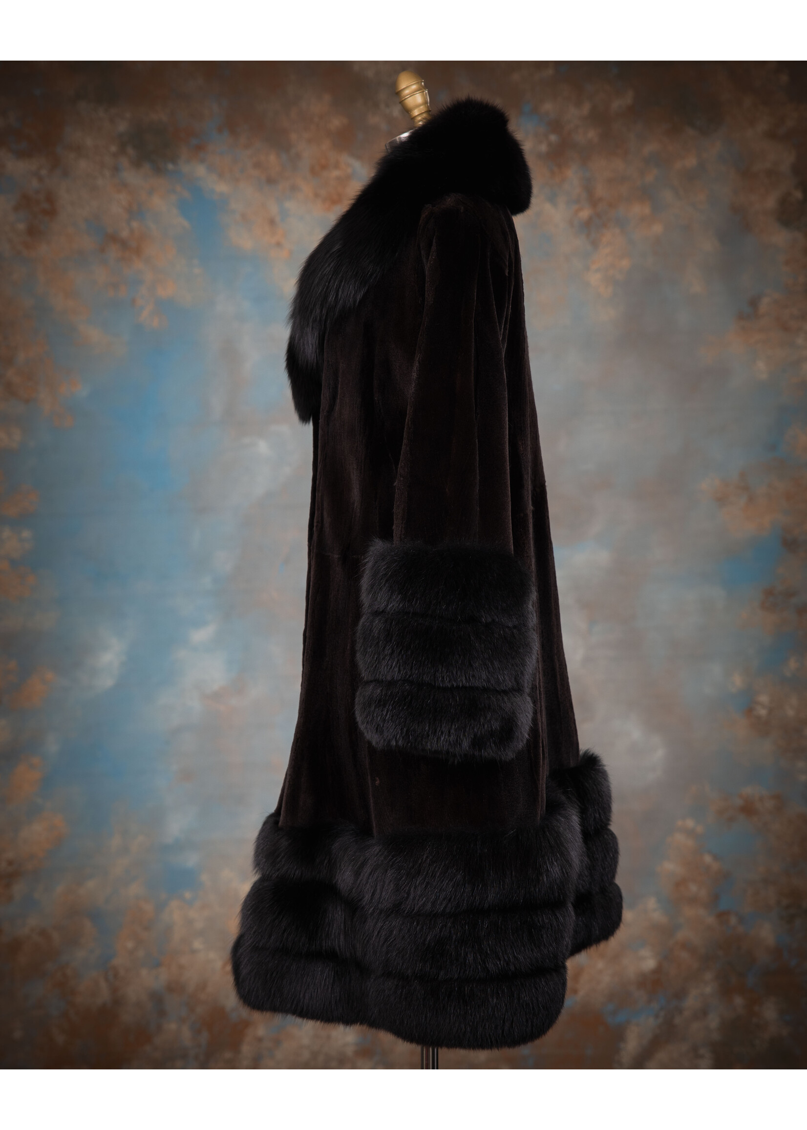 SHEARED BLACK MINK W. FOX TRIM