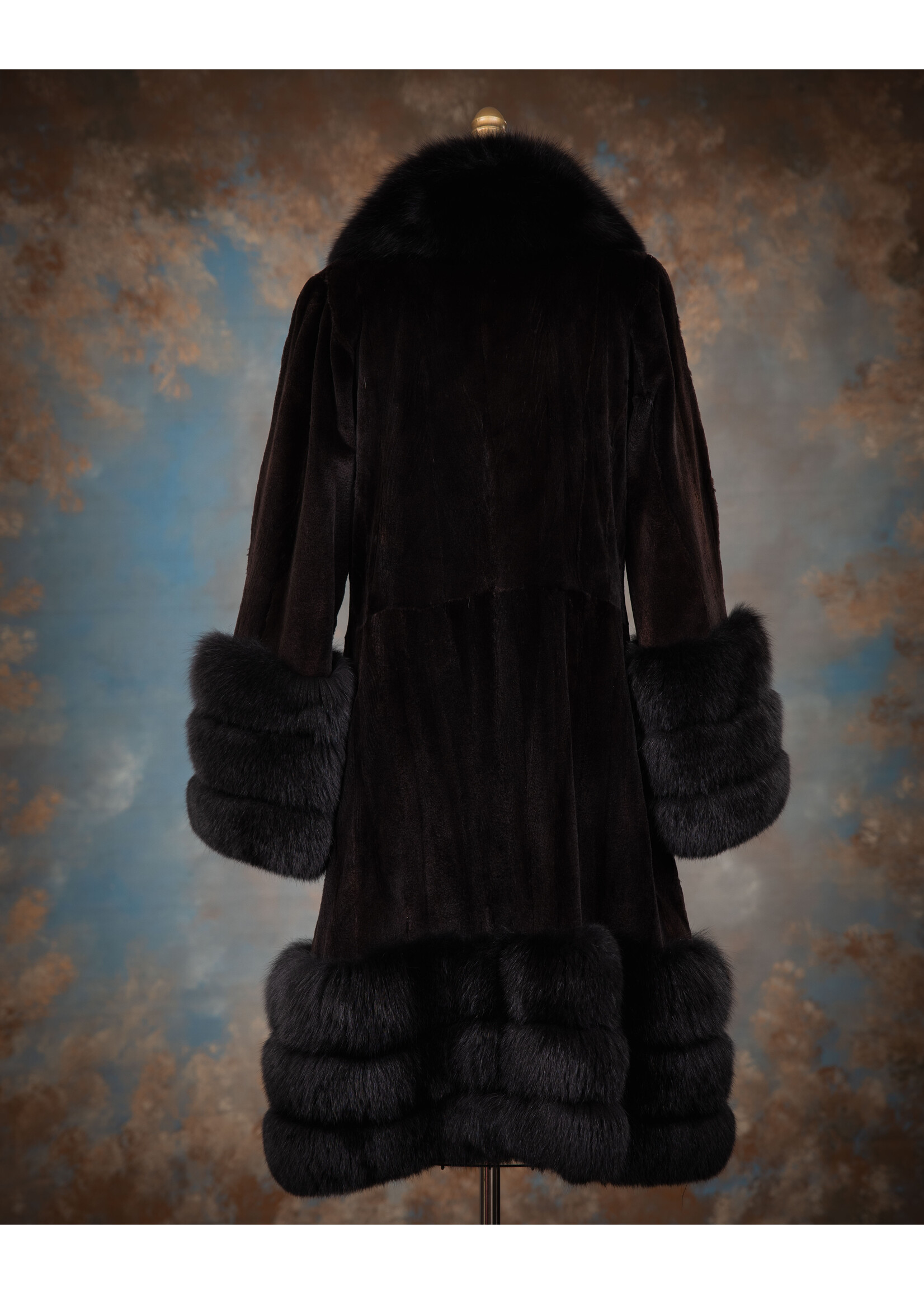 SHEARED BLACK MINK W. FOX TRIM