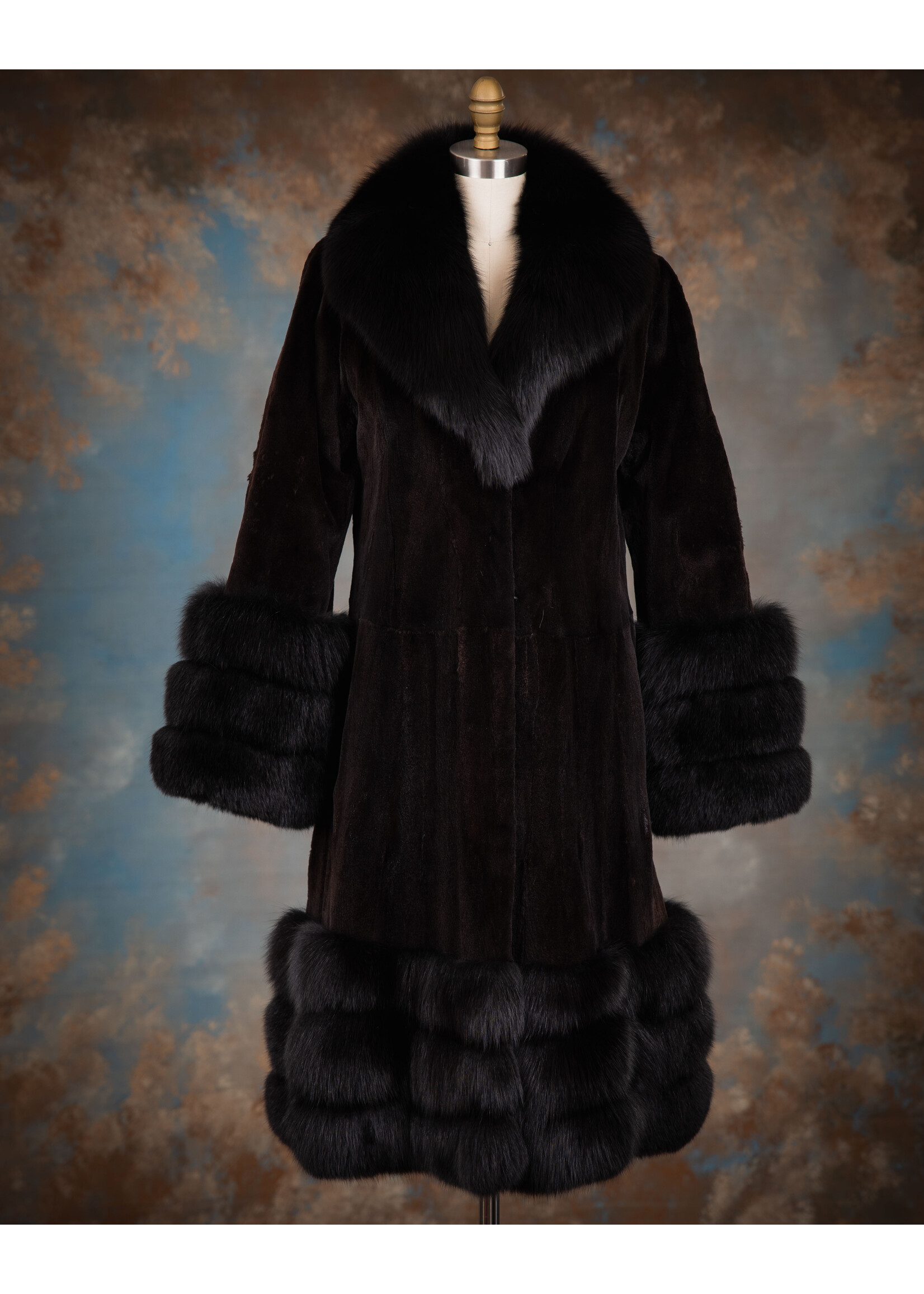 SHEARED BLACK MINK W. FOX TRIM