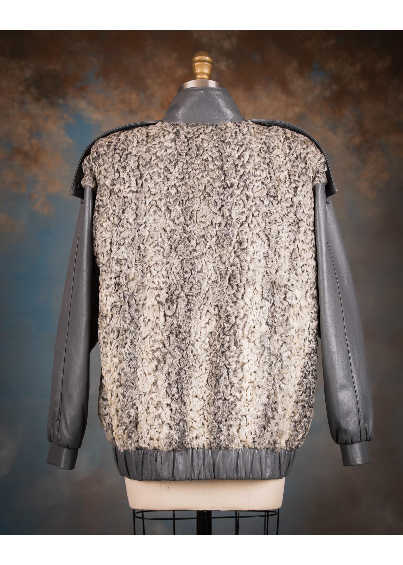 GREY PERSIAN & LEATHER BOMBER