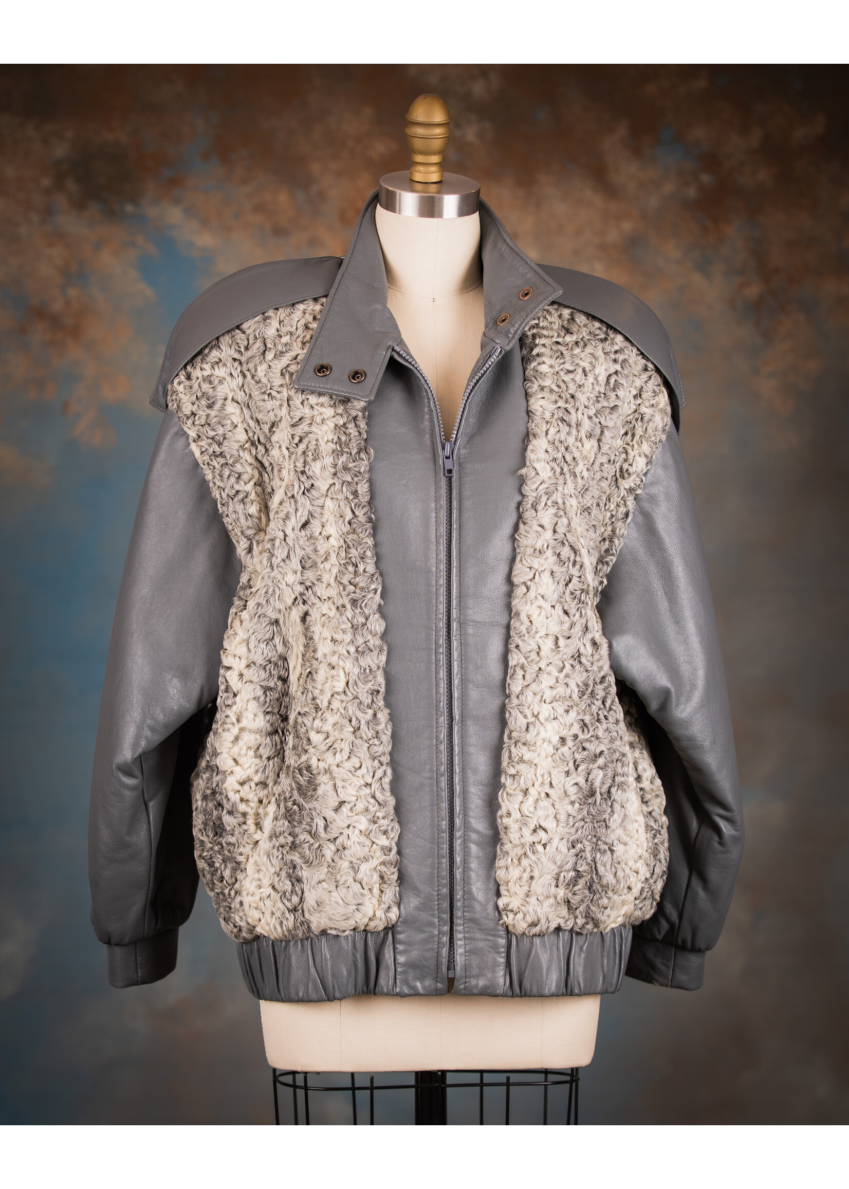 GREY PERSIAN & LEATHER BOMBER