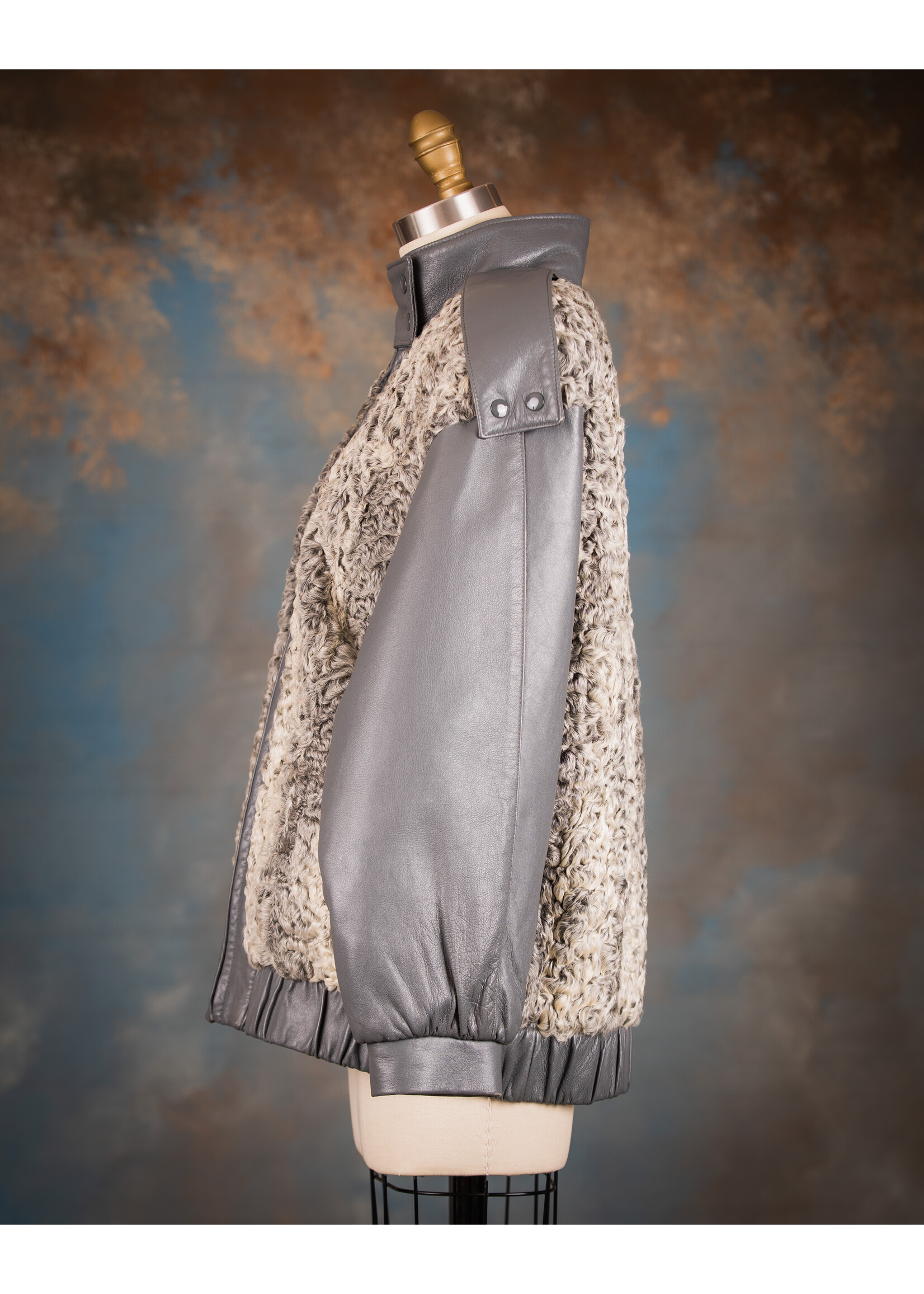 GREY PERSIAN & LEATHER BOMBER