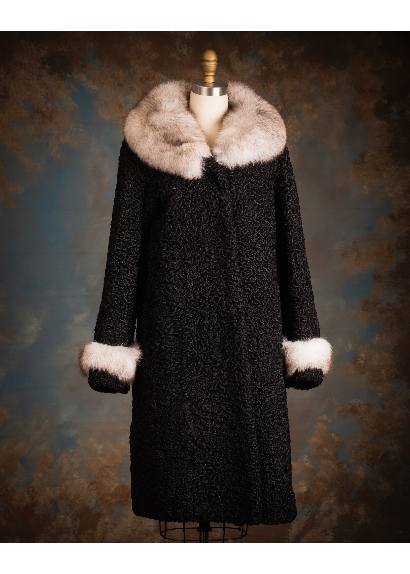 PERSIAN LAMB COAT W. BLUE FOX 8-10