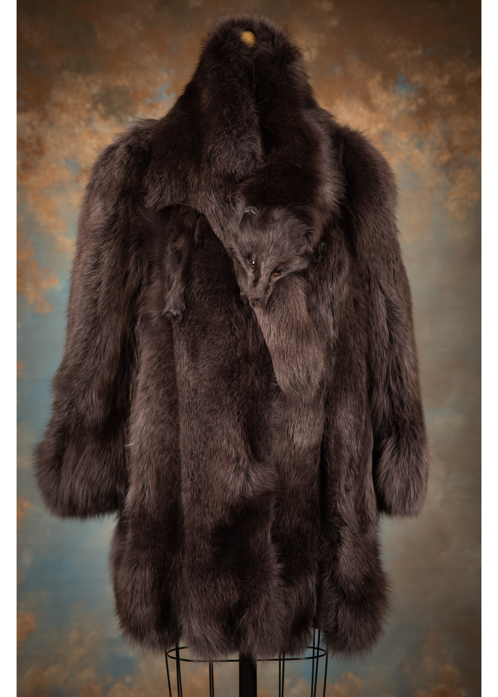 GUNMETAL FOX JACKET W. STOLE