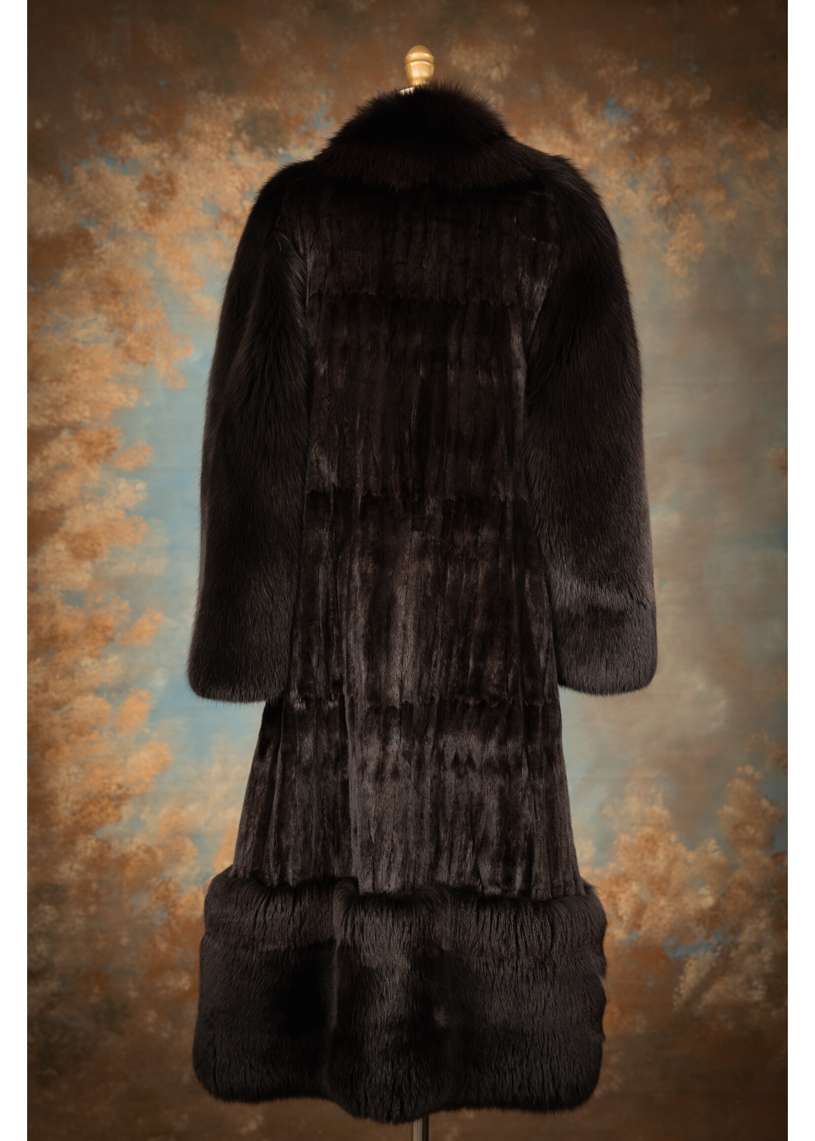 BLACK ERMINE COAT W. FOX TRIM