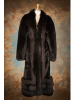 BLACK ERMINE COAT W. FOX TRIM