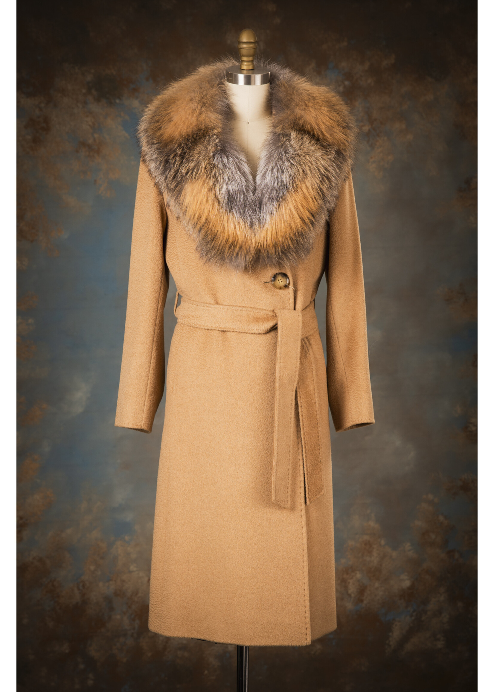 CAMEL WRAP COAT W.  CROSS FOX COLLAR 8