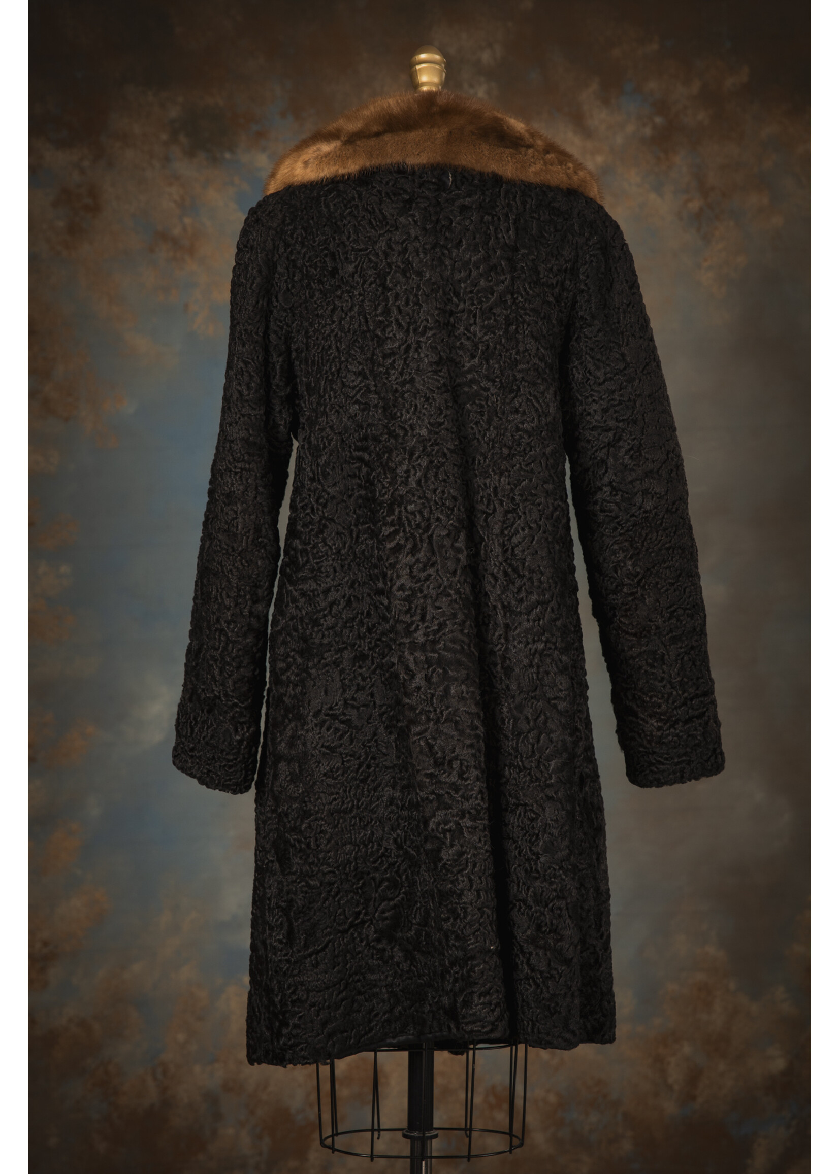 BLACK PERSIAN LAMB COAT W. MINK COLLAR