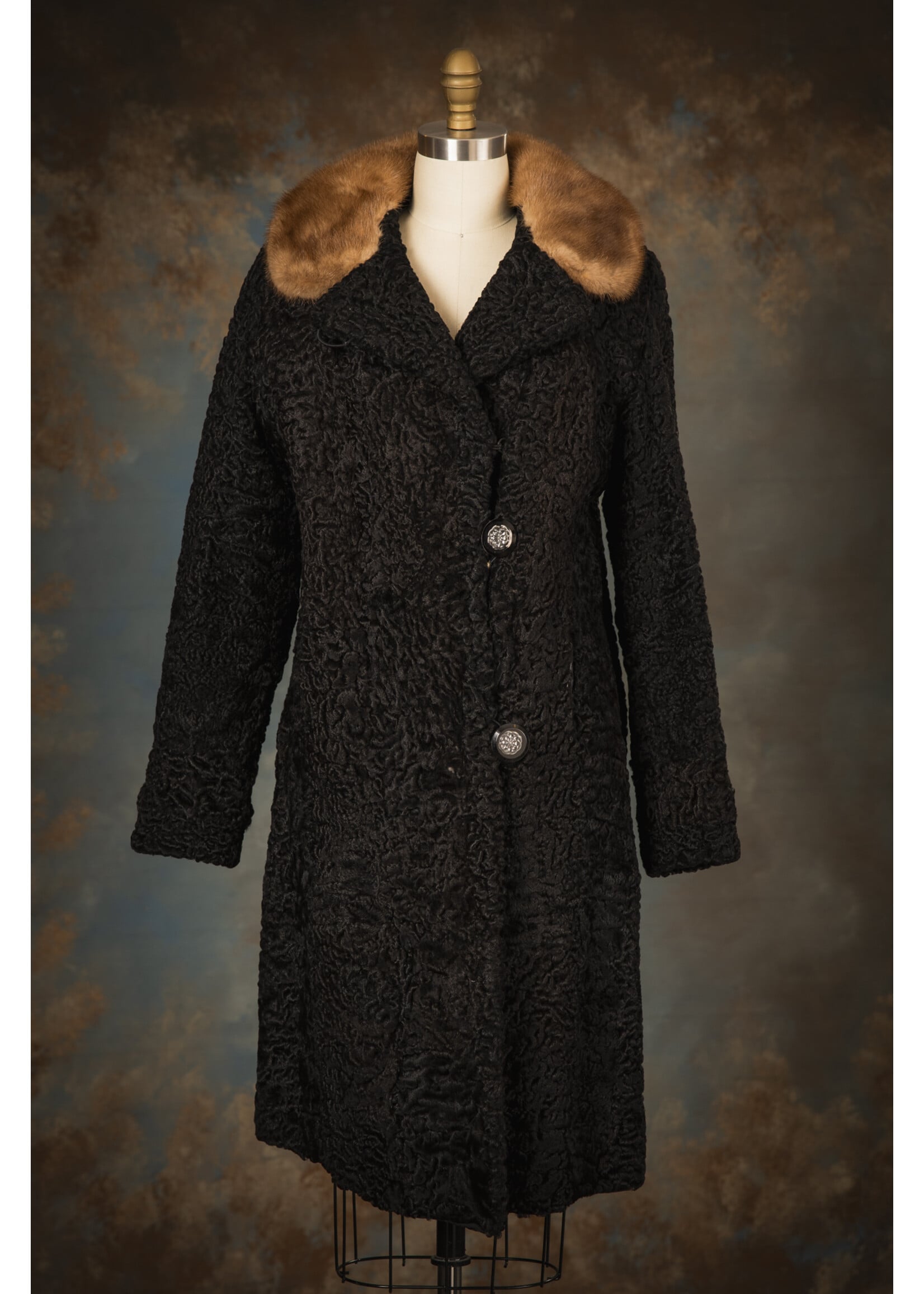 BLACK PERSIAN LAMB COAT W. MINK COLLAR