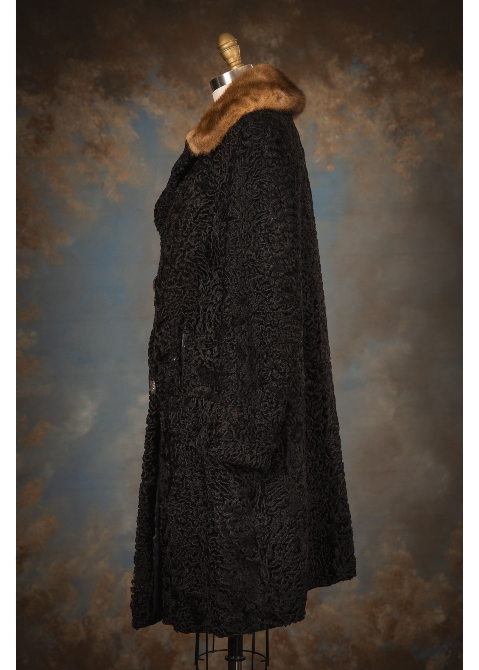 BLACK PERSIAN LAMB COAT W. MINK COLLAR