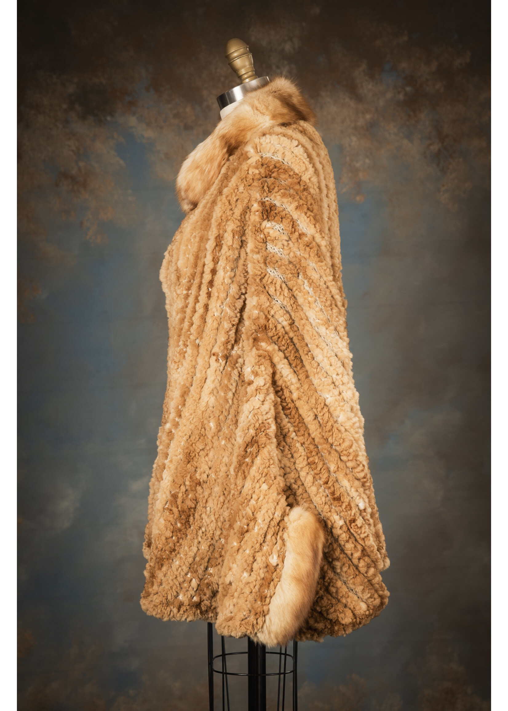 FURTHER COGNAC PLUCKED MINK KNIT BATWING PONCHO W.  SABLE