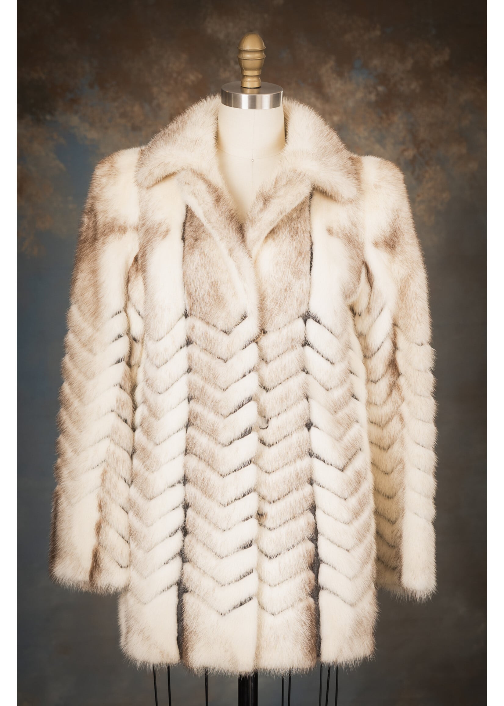 BROWN CROSS MINK CHEVRON CAR COAT