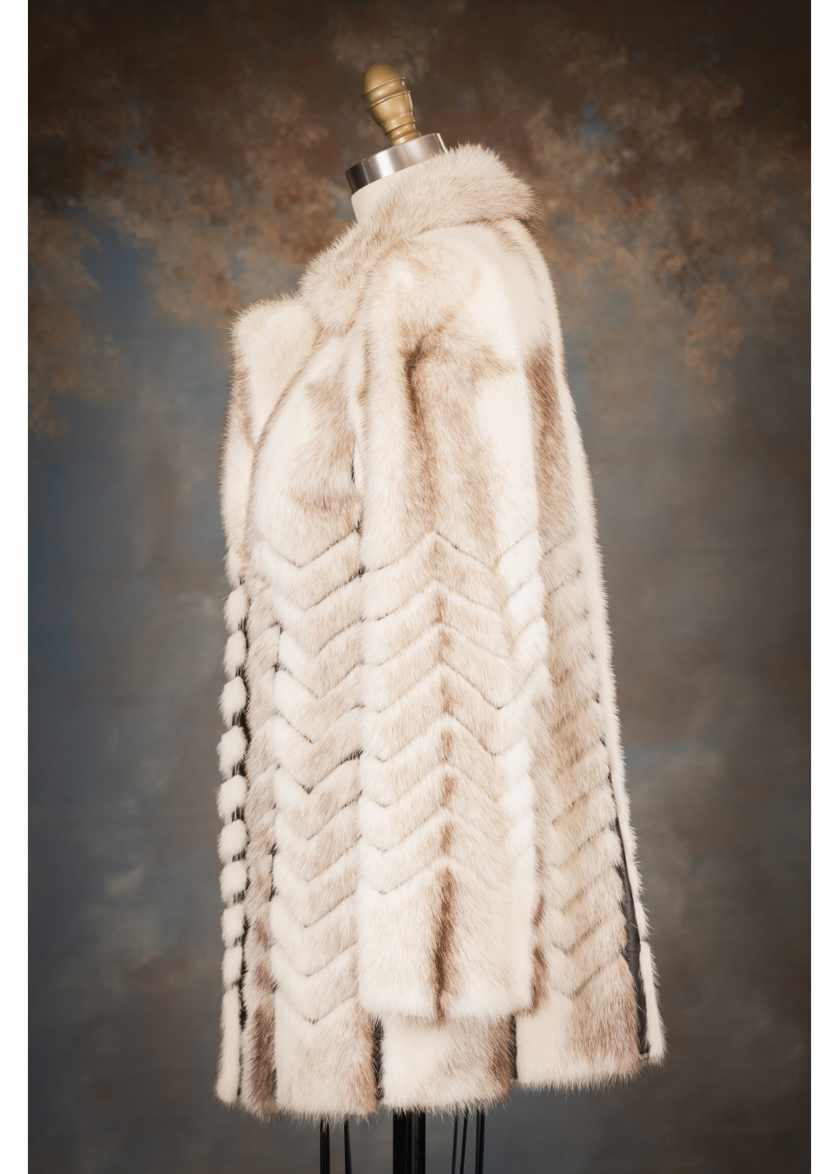BROWN CROSS MINK CHEVRON CAR COAT