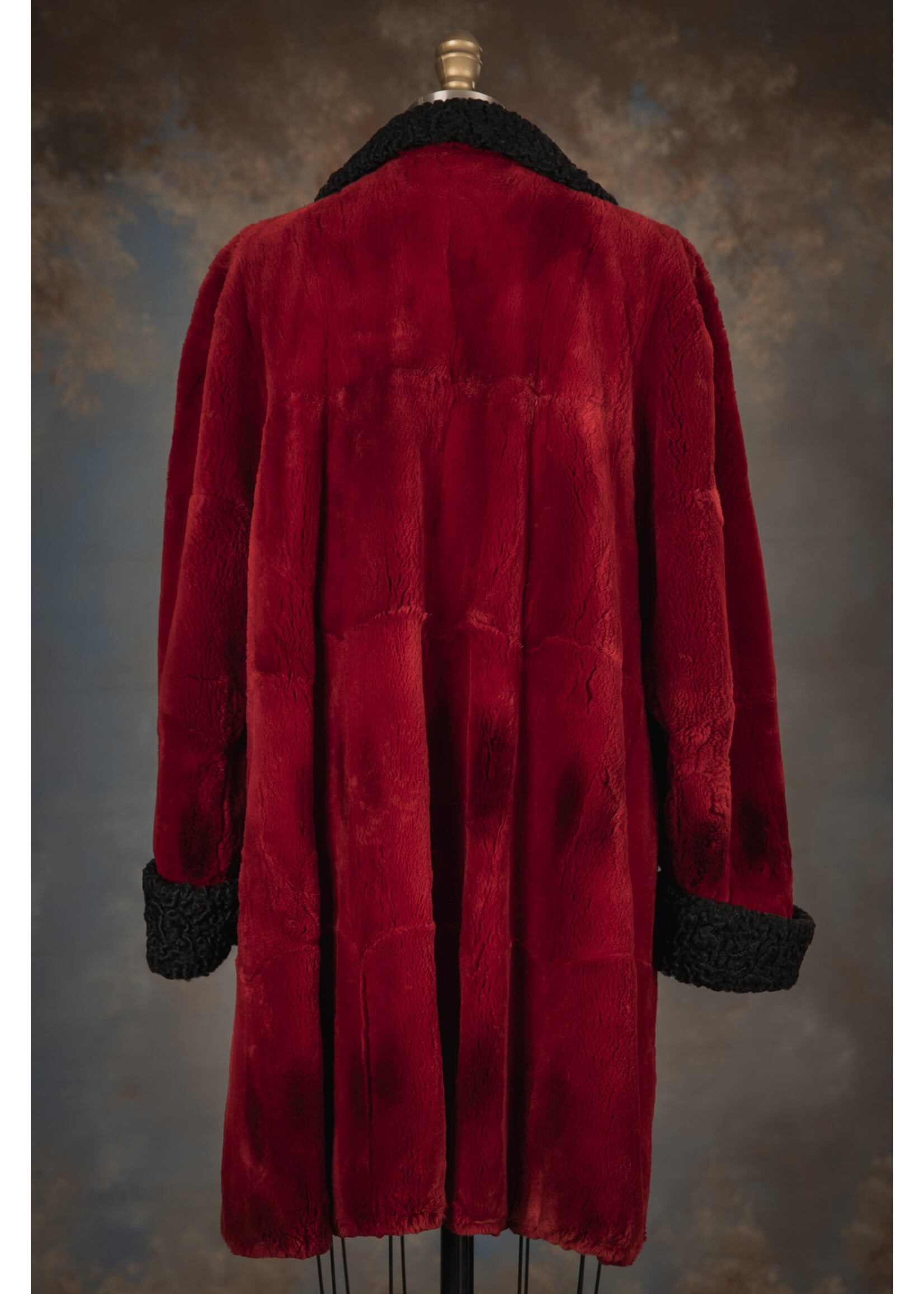SHEARED CRIMSON MUSKRAT COAT W. PERSIAN LAMB 10