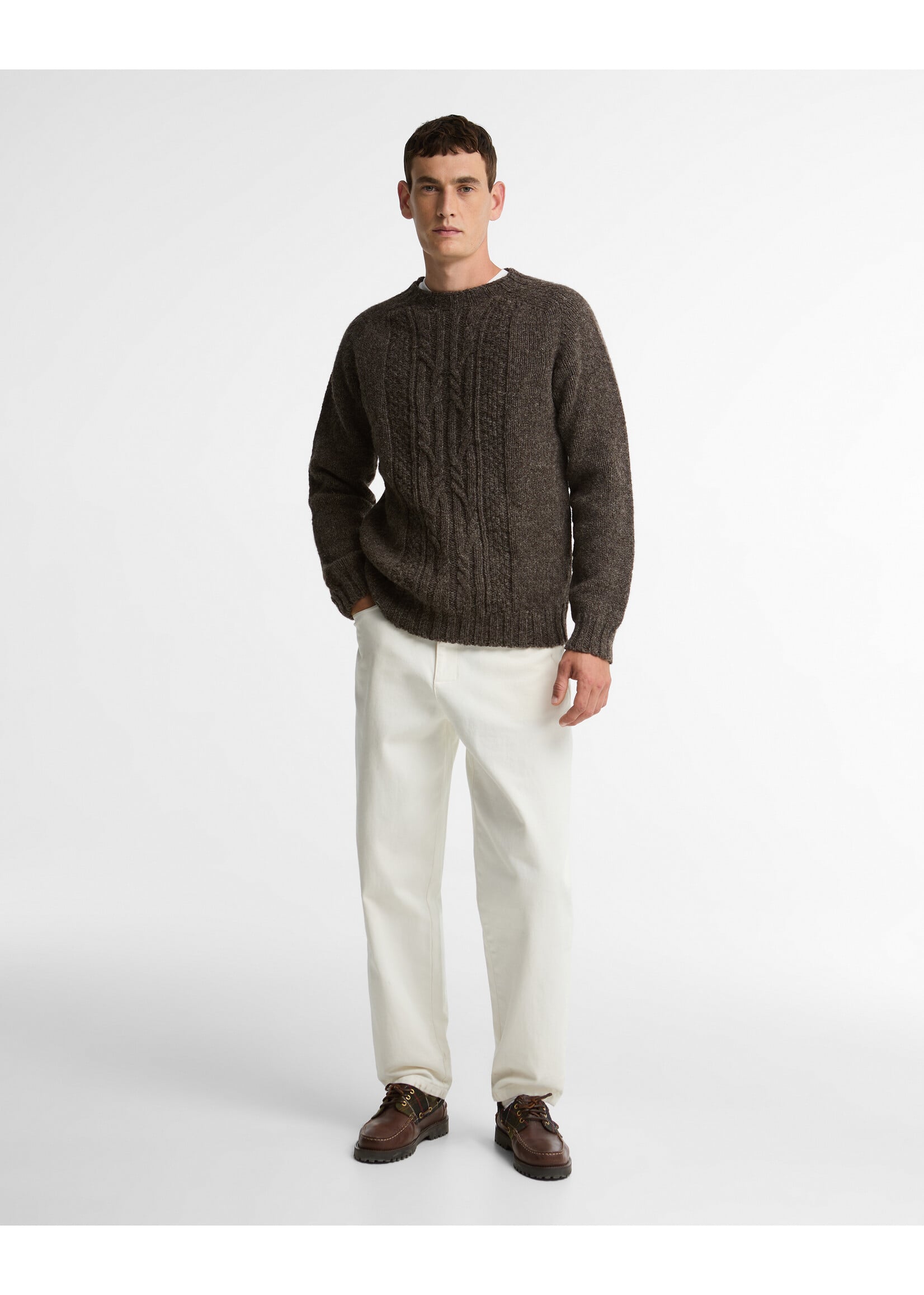 Barbour SCOTTISH-MADE NATURAL YARN CABLE CREW