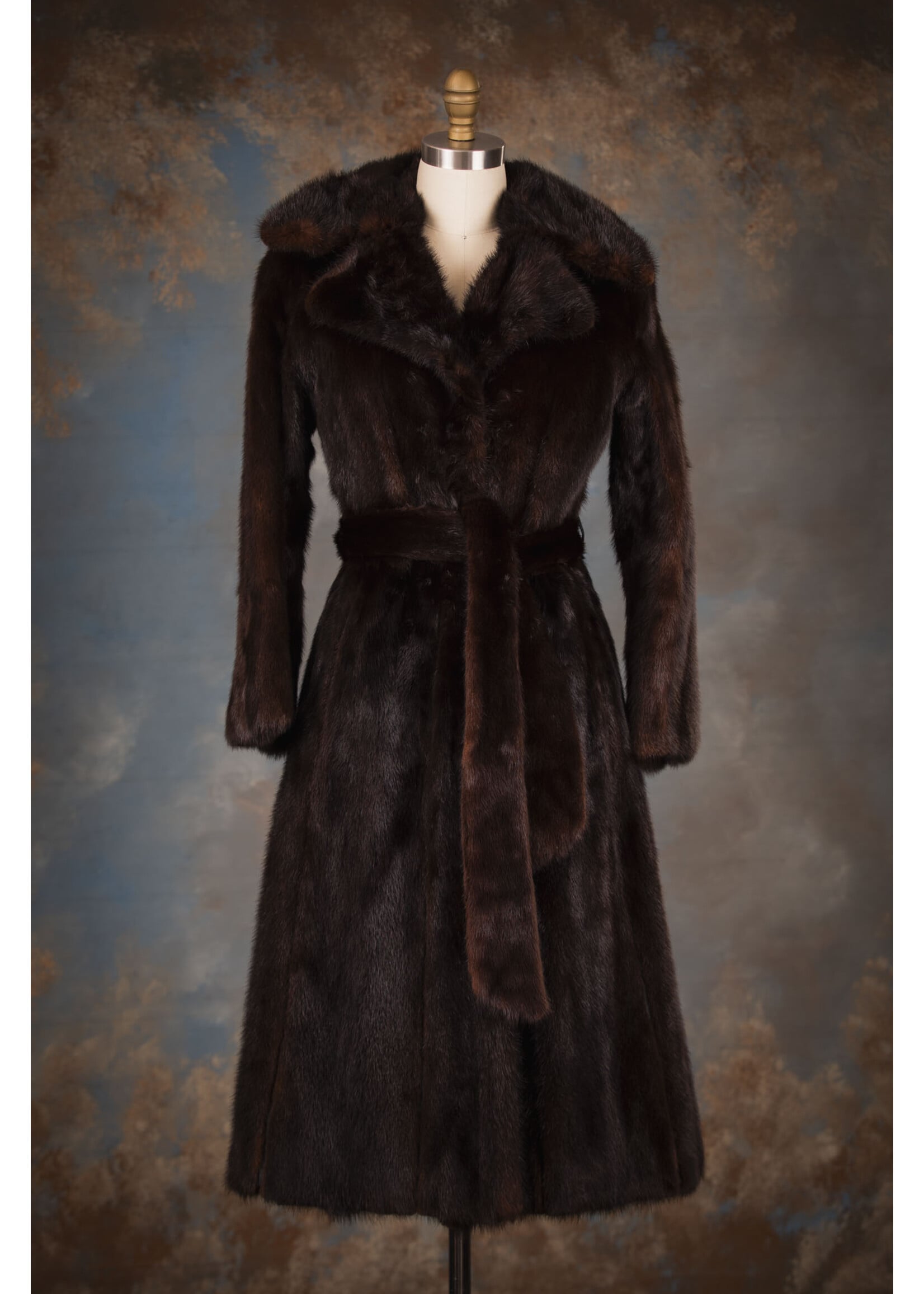 BLACK CHERRY MINK COAT W. BELT