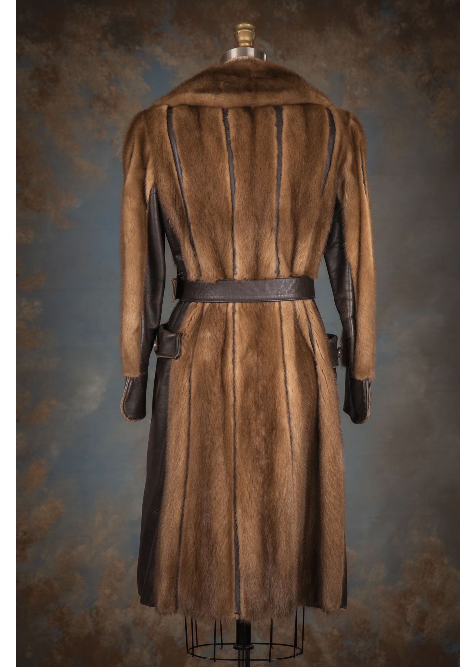DEMI BROWN MINK COAT W.  LEATHER
