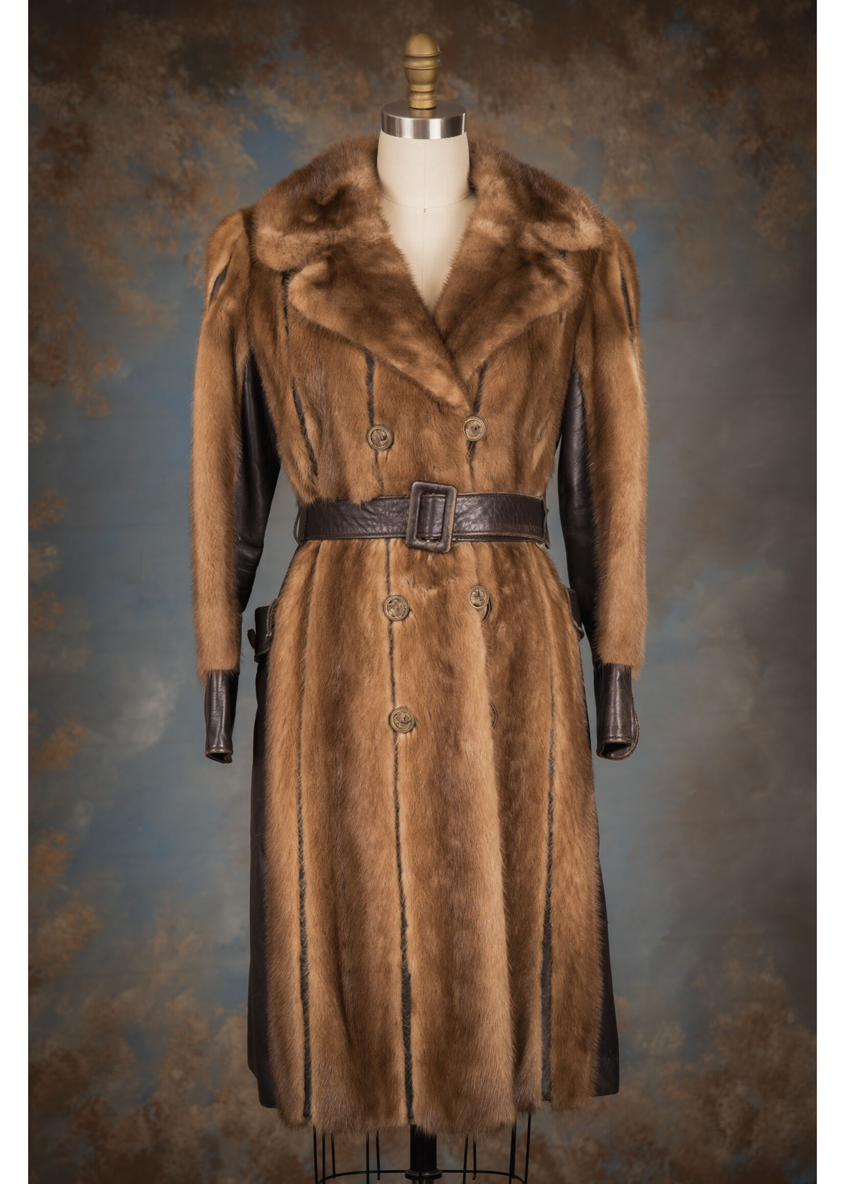 DEMI BROWN MINK COAT W.  LEATHER
