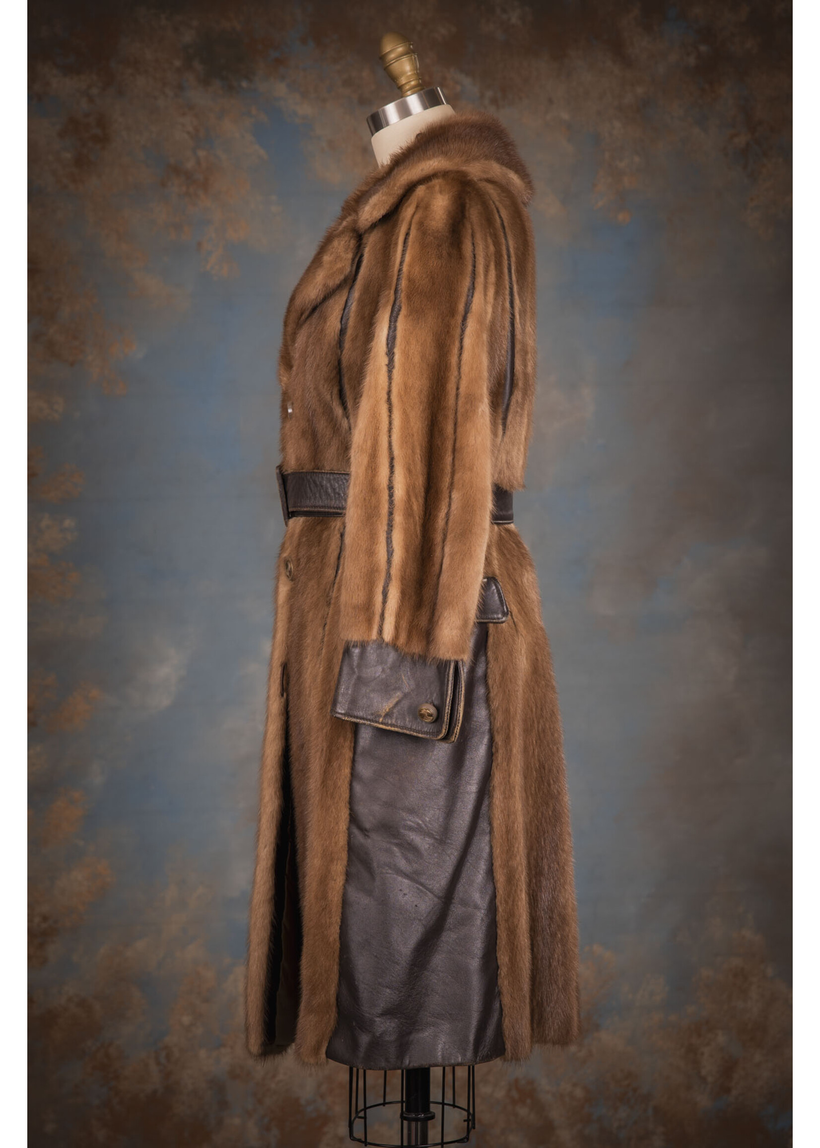 DEMI BROWN MINK COAT W.  LEATHER