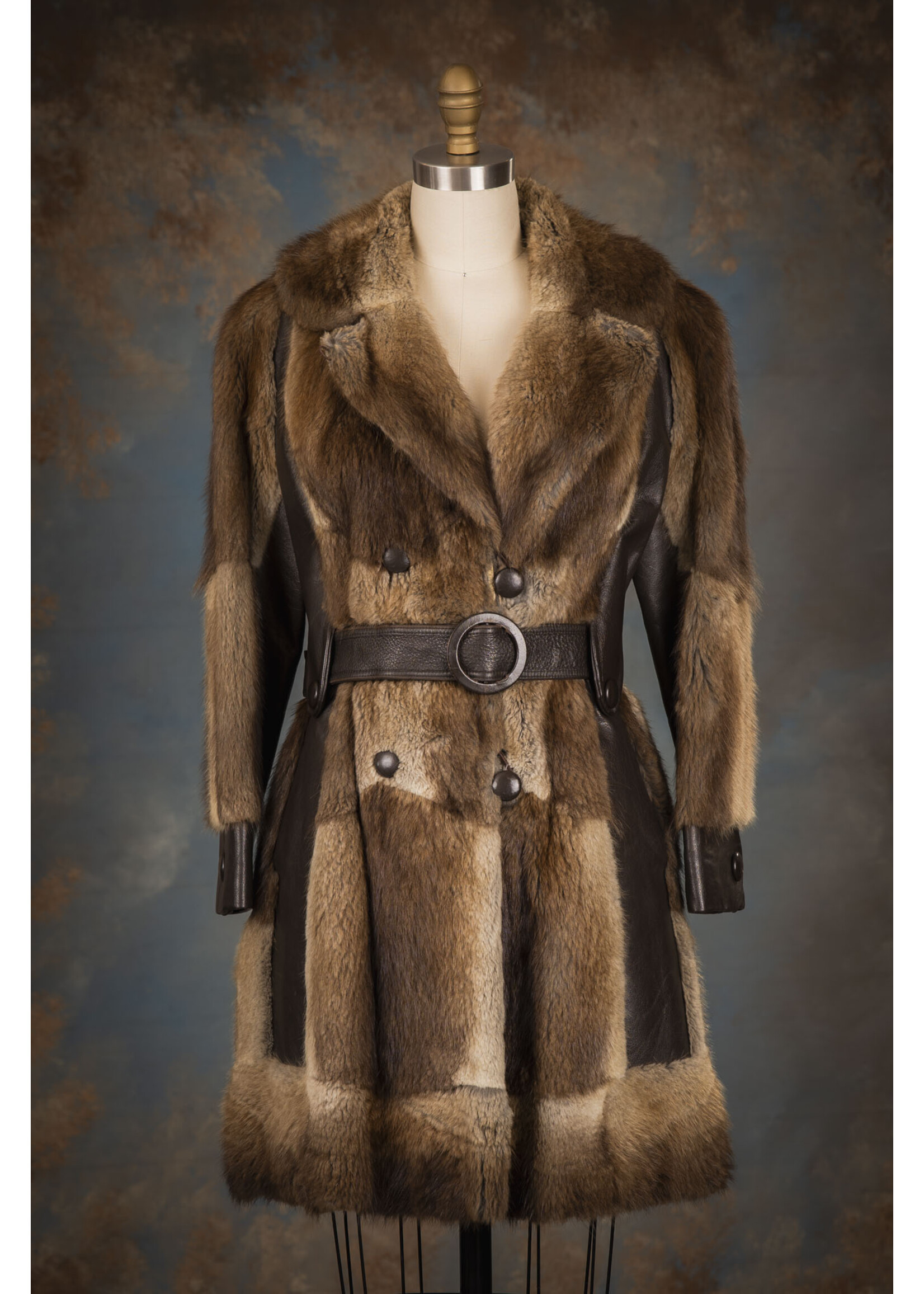 NATURAL MUSKRAT & LEATHER COAT