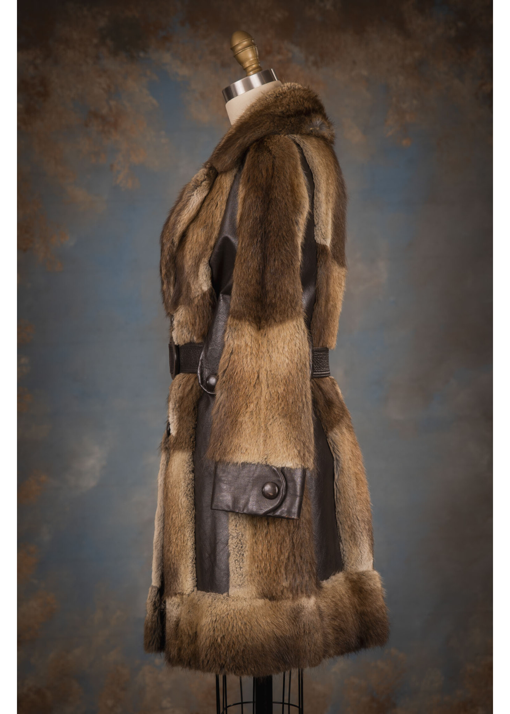 NATURAL MUSKRAT & LEATHER COAT