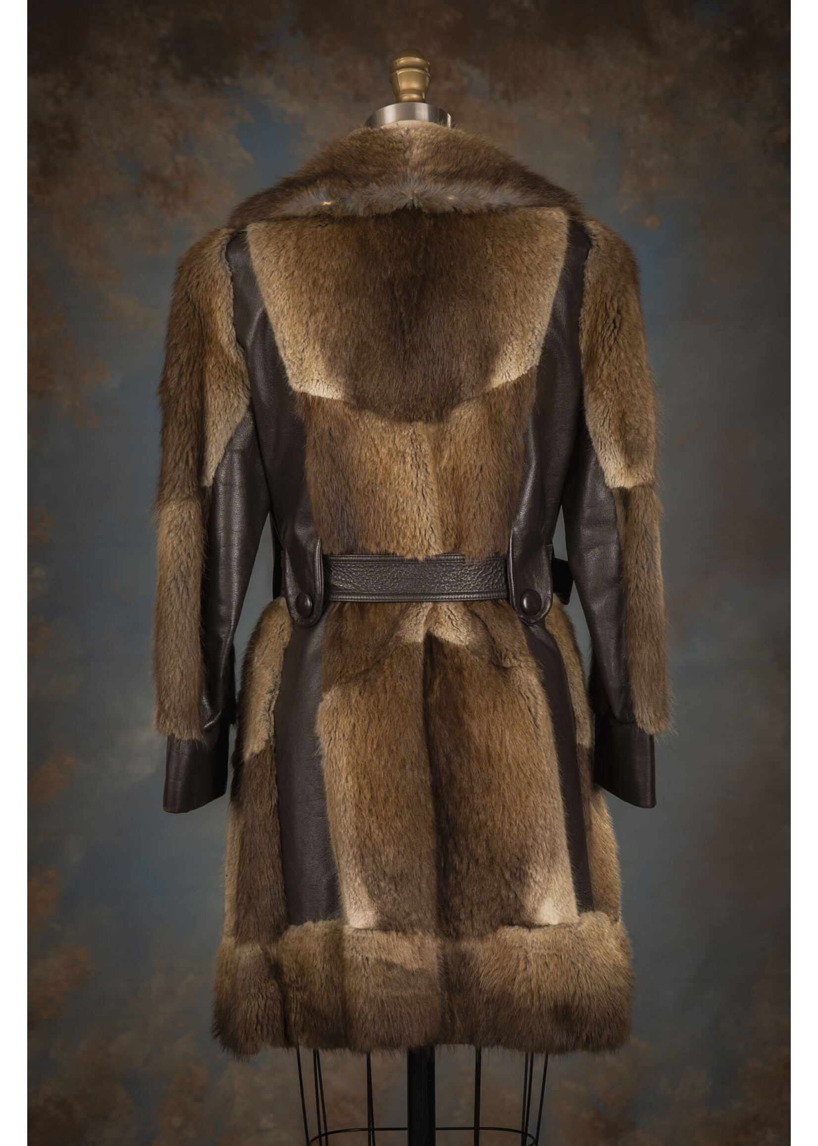 NATURAL MUSKRAT & LEATHER COAT