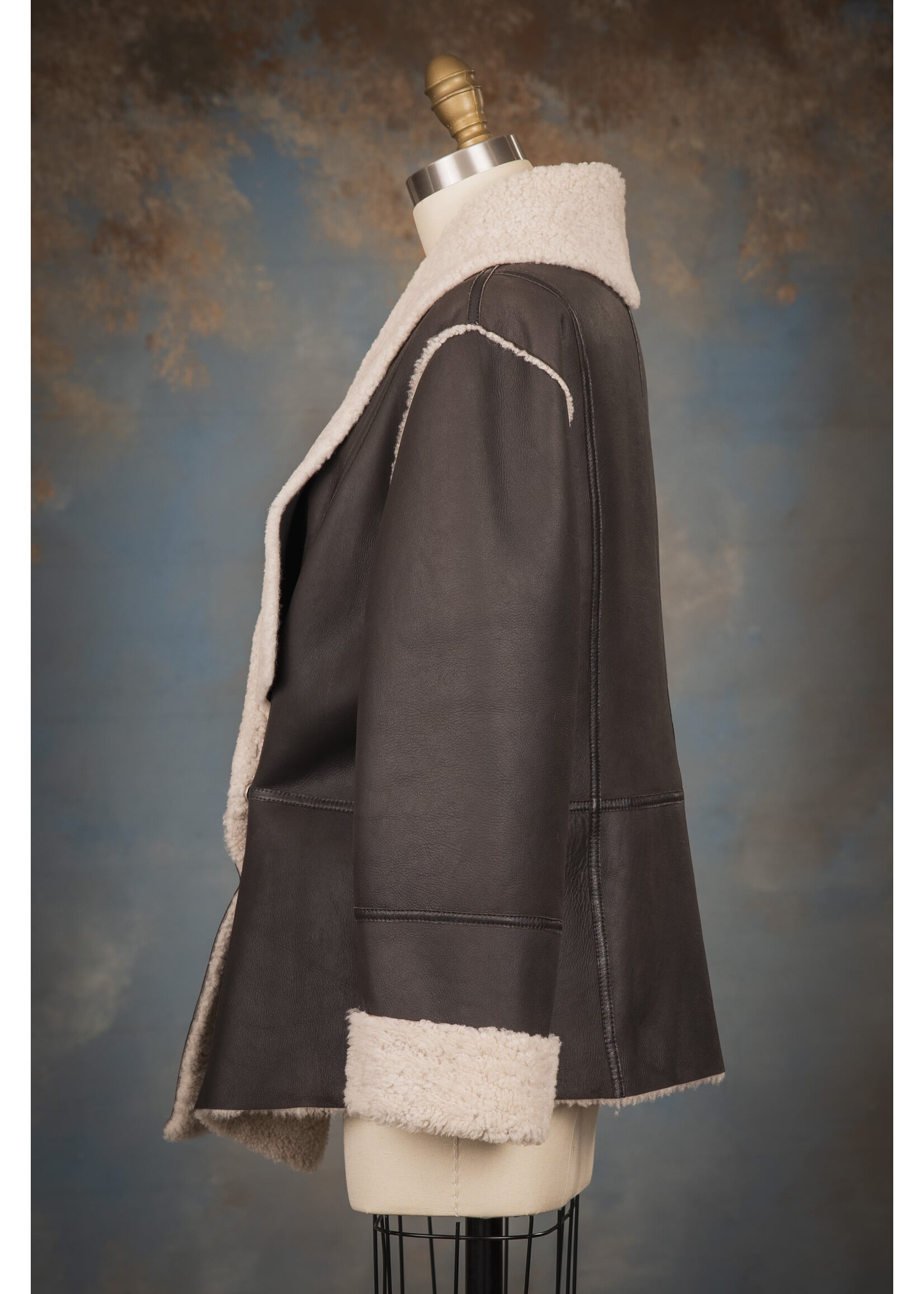 BLACK & IVORY SHEARLING JACKET 14