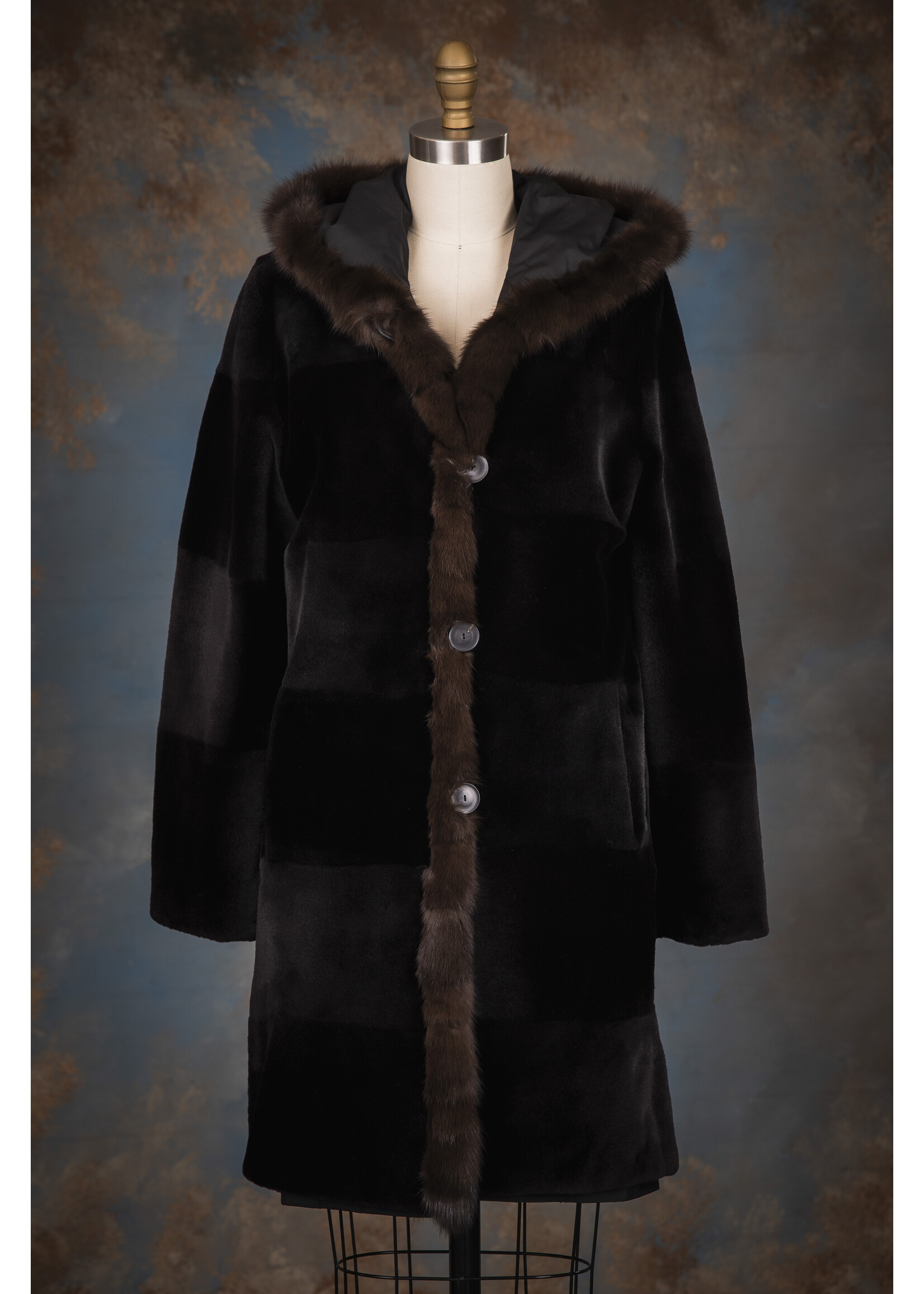 SH. BLACK MINK REV COAT W. SABLE